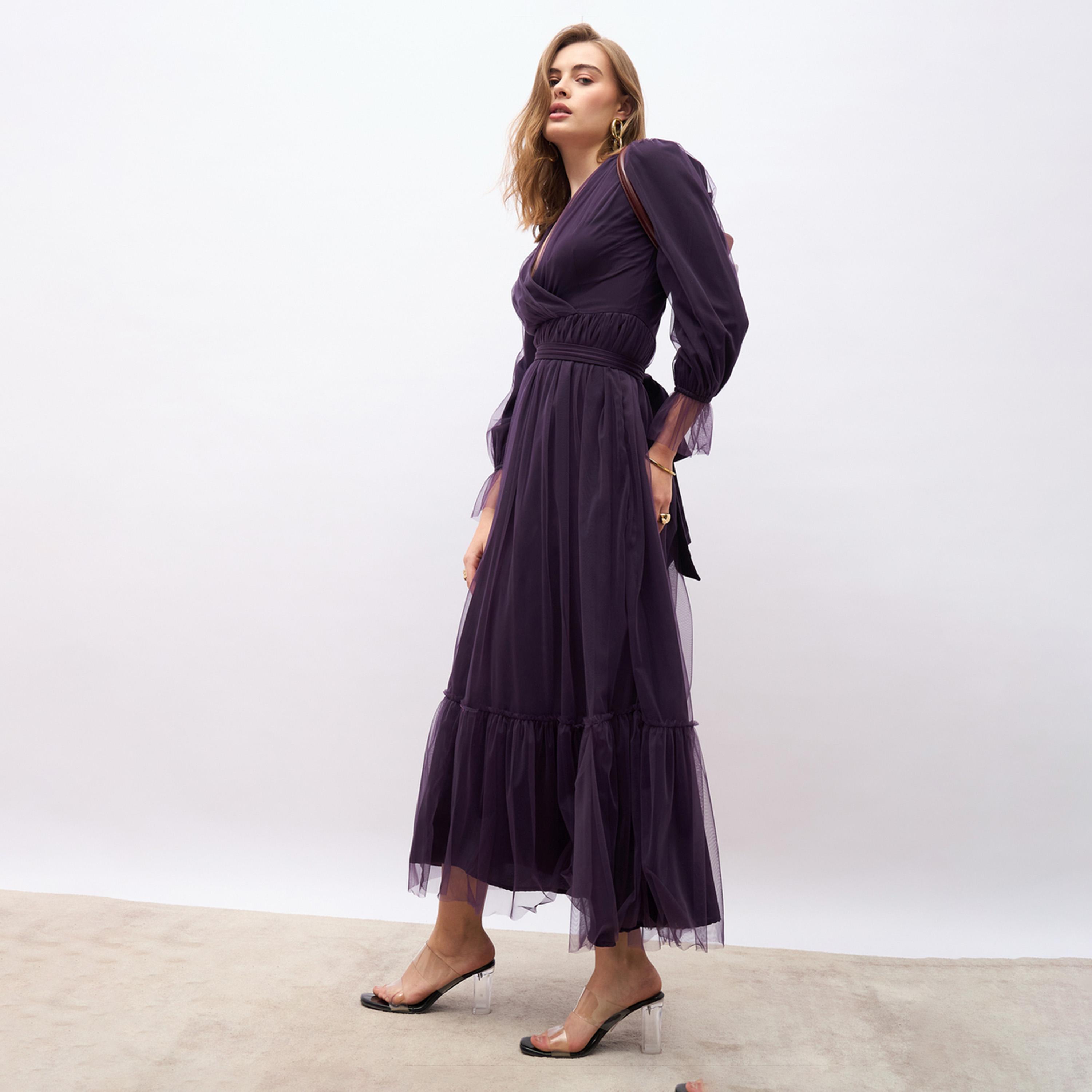 Styli Plain V Neck A-Line Maxi Dress-women-clothing-dresses-image-1