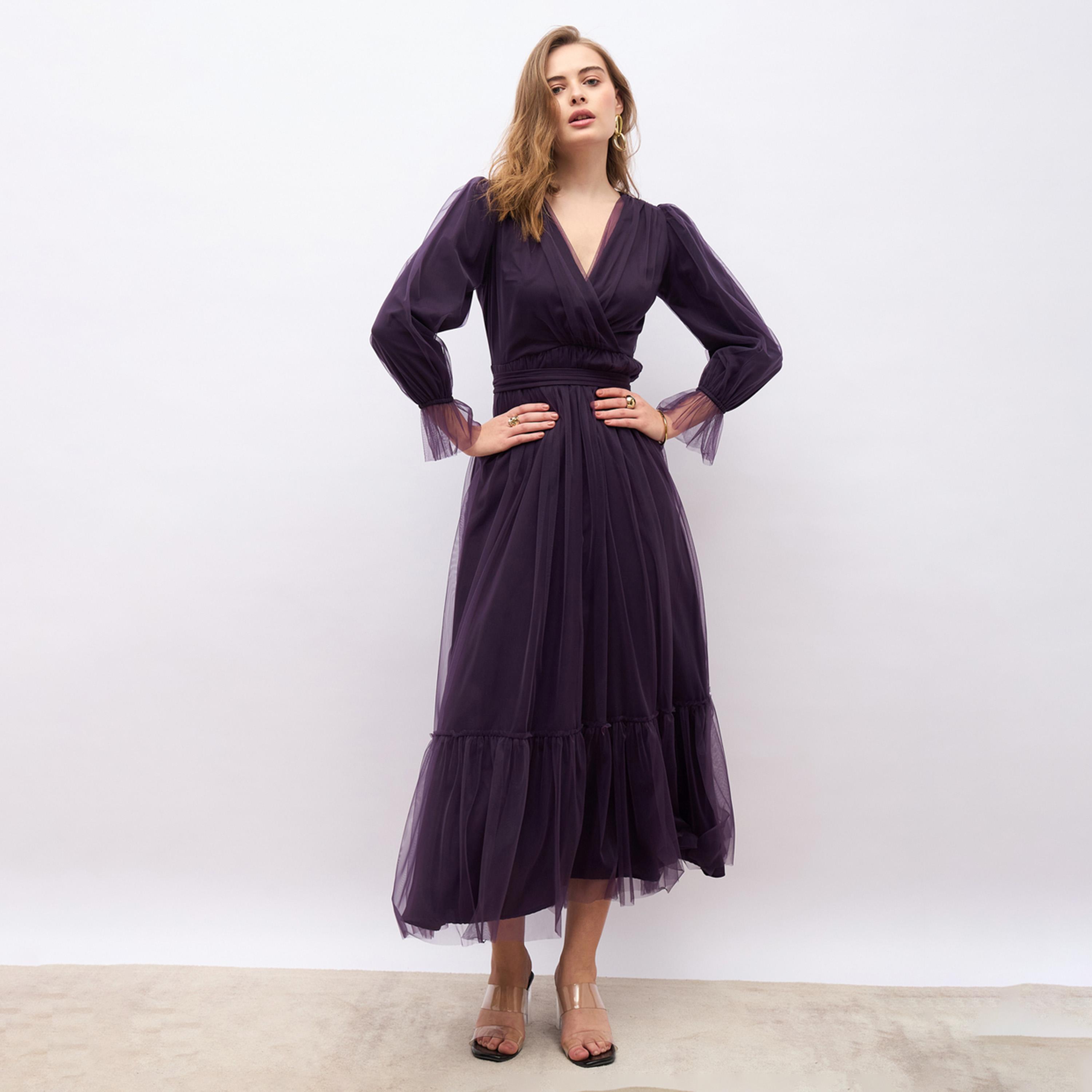 Styli Plain V Neck A-Line Maxi Dress-women-clothing-dresses-image-2