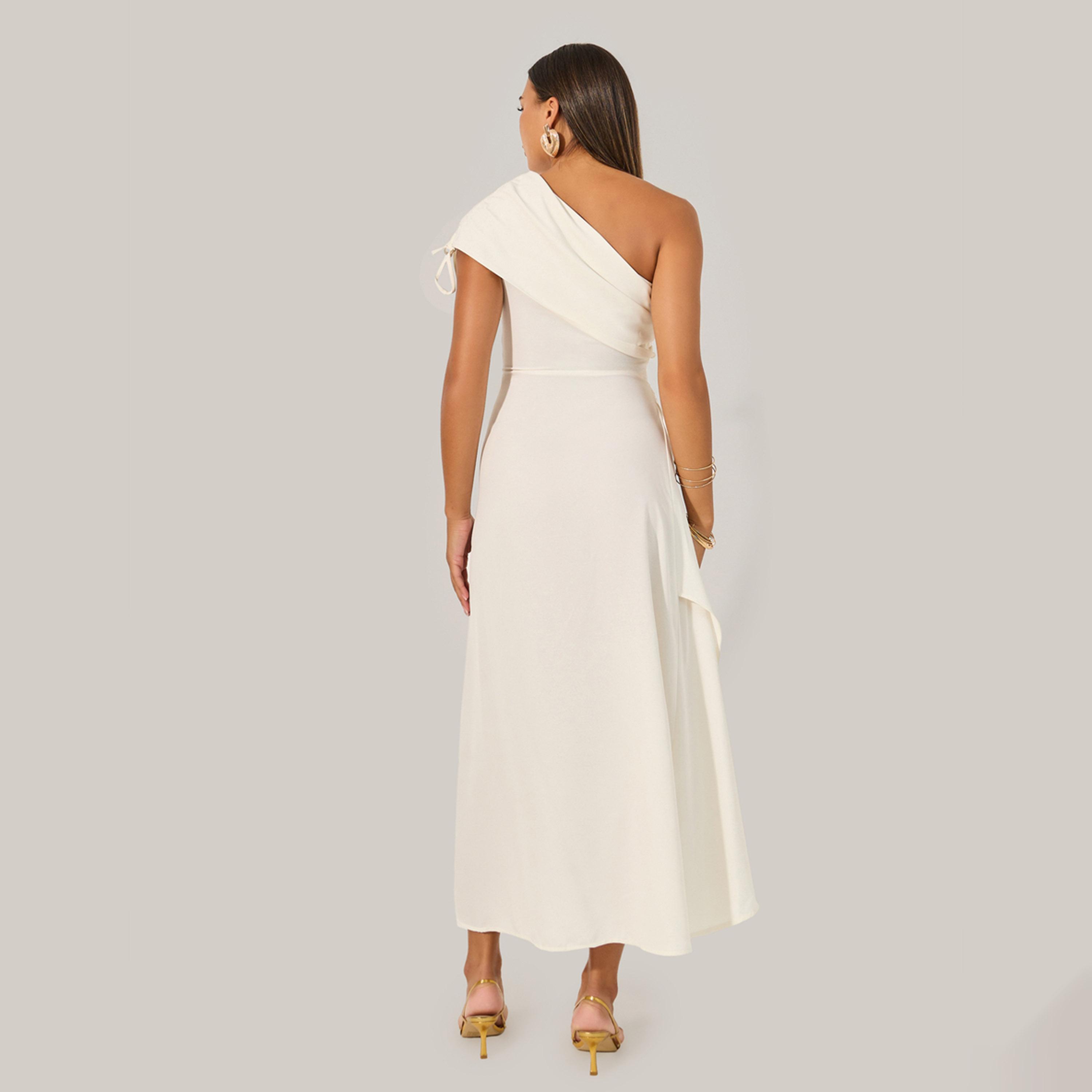 ستايلي - فستان ماكسي سادة بفتحة كتف واحدة وقصة A-women-clothing-dresses-image-5