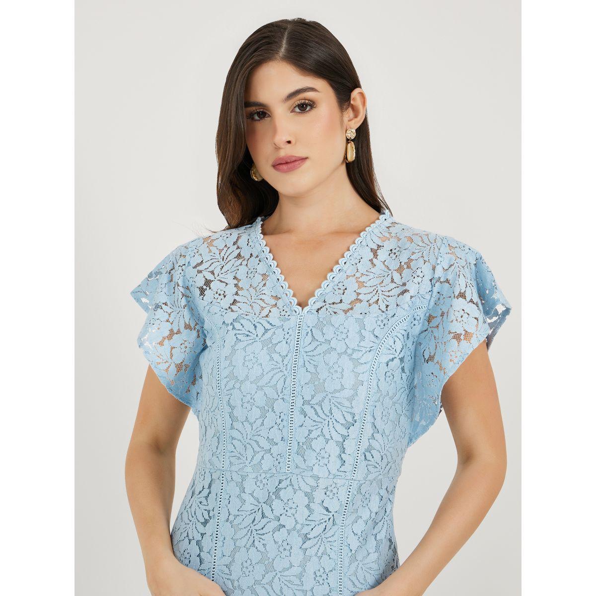 Styli Lace Insert Frill Sleeves Mermaid Hem Maxi Dress-women-clothing-dresses-image-4