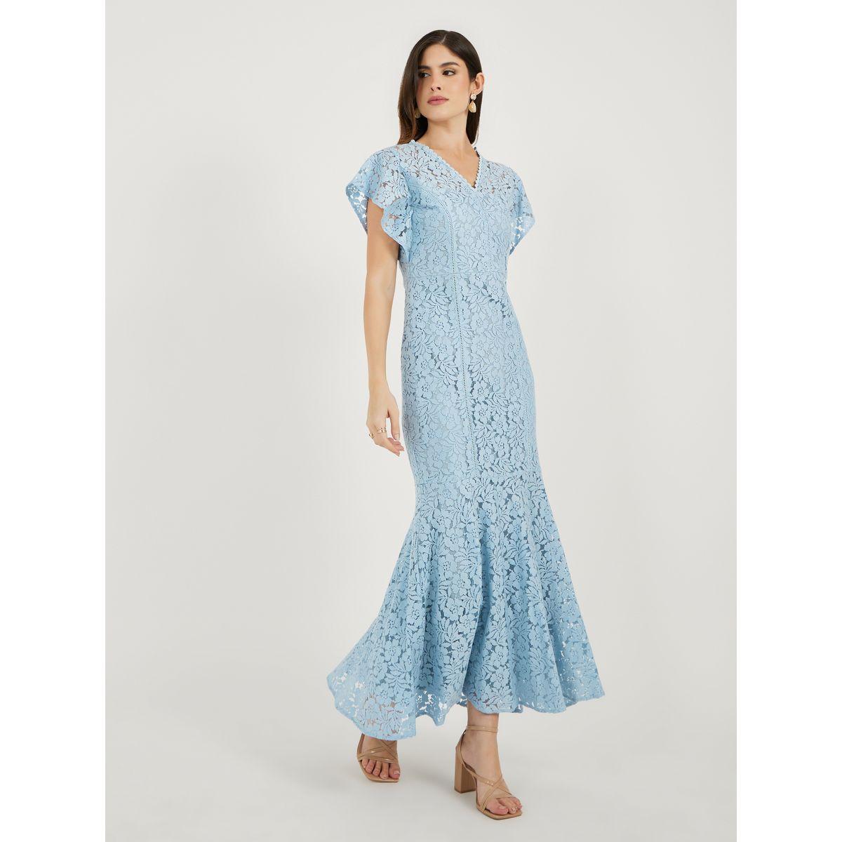 Styli Lace Insert Frill Sleeves Mermaid Hem Maxi Dress-women-clothing-dresses-image-5