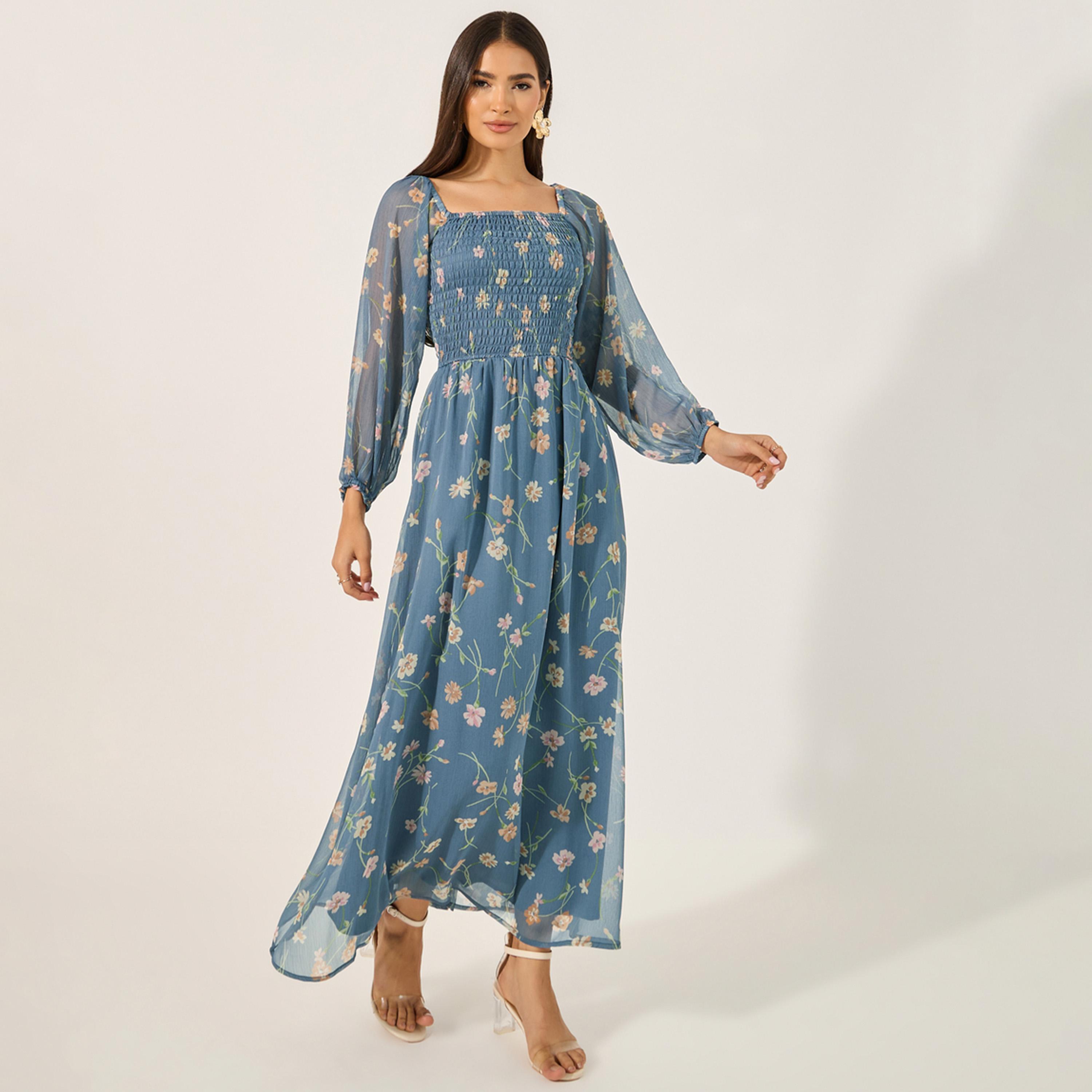 Styli Print Long Sleeves A-Line Maxi Dress-women-clothing-dresses-image-1