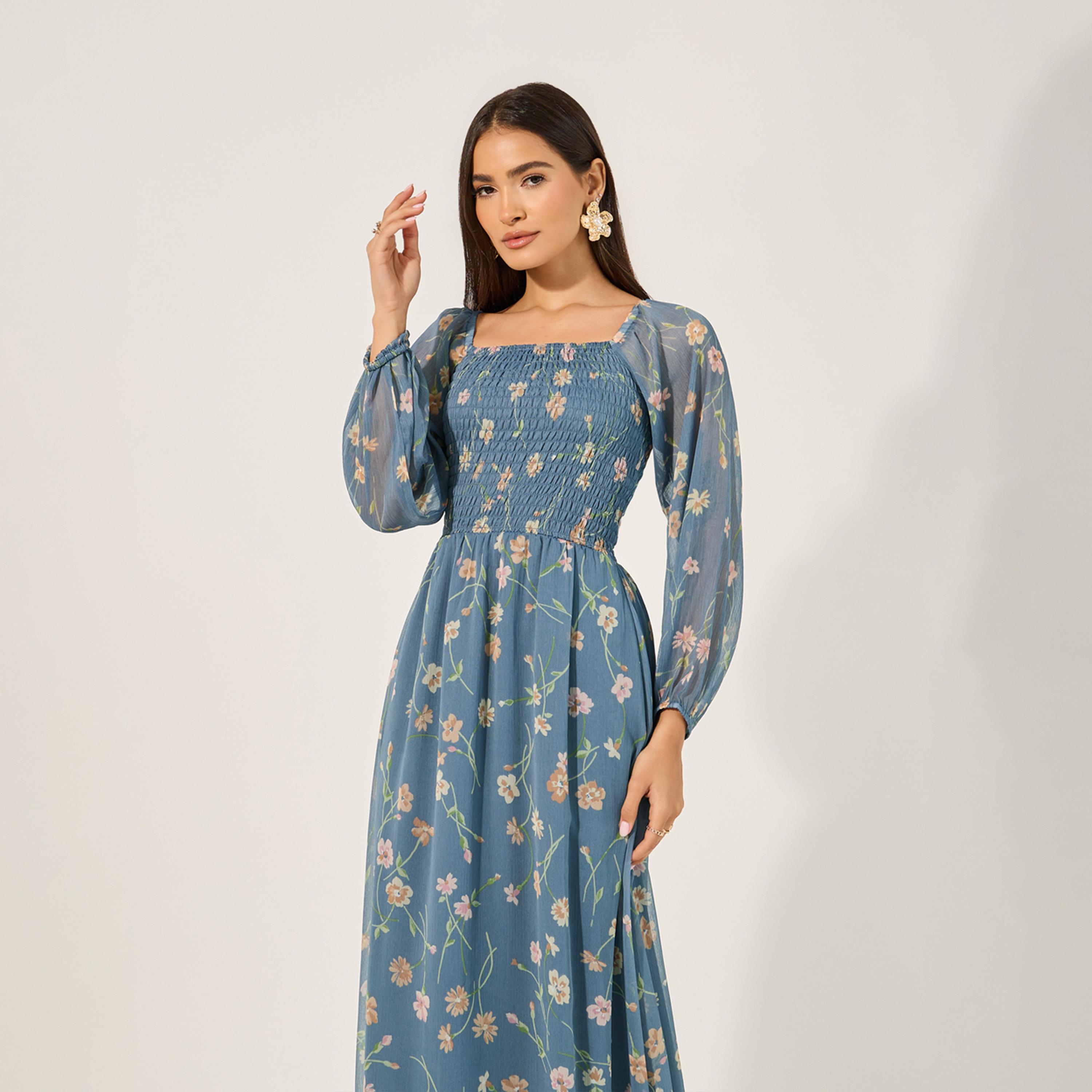 ستايلي - فستان ماكسي بقصة حرف A وأكمام طويلة بطبعة-women-clothing-dresses-image-3