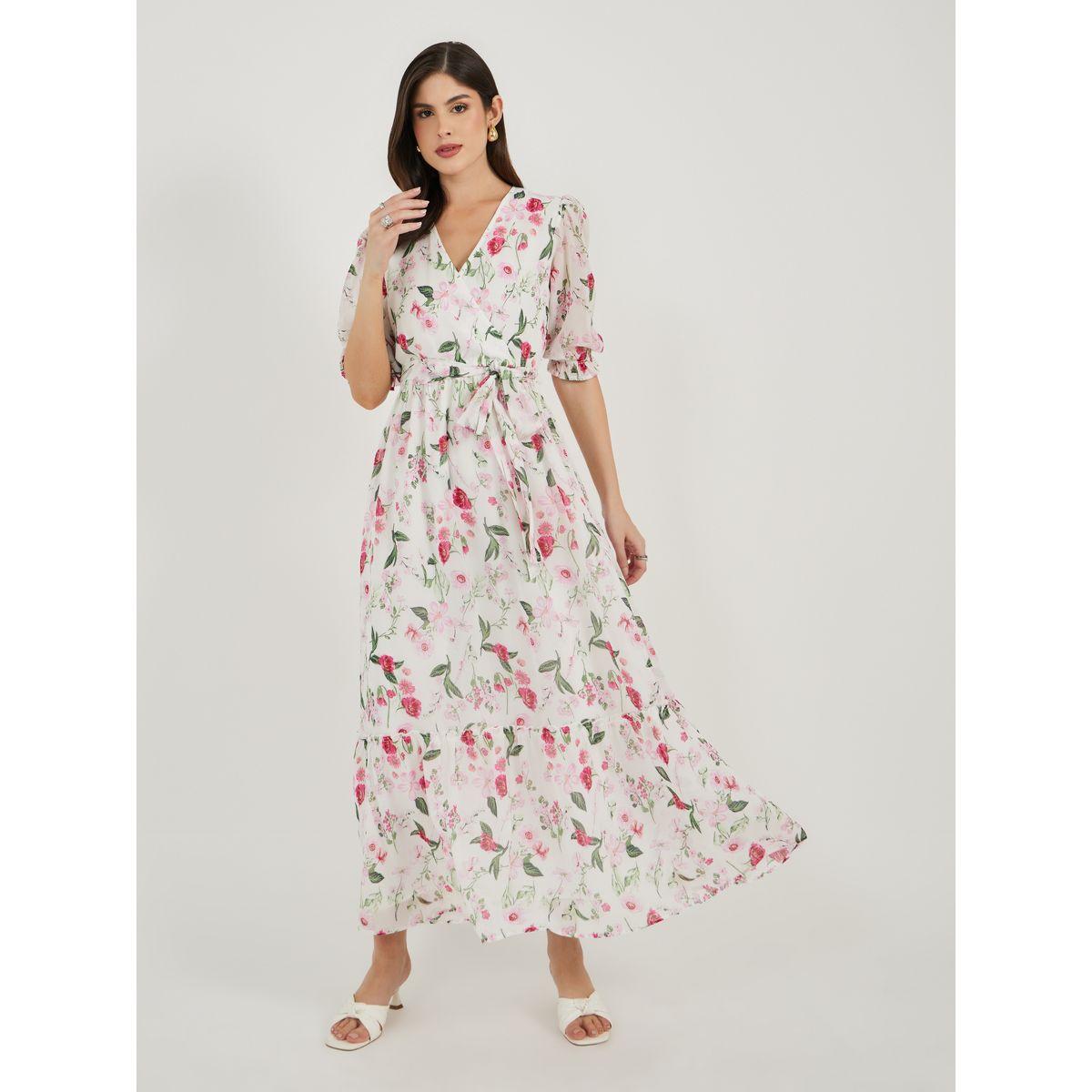 فستان طويل بطبعة زهور وأكمام منفوخة-women-clothing-dresses-image-1