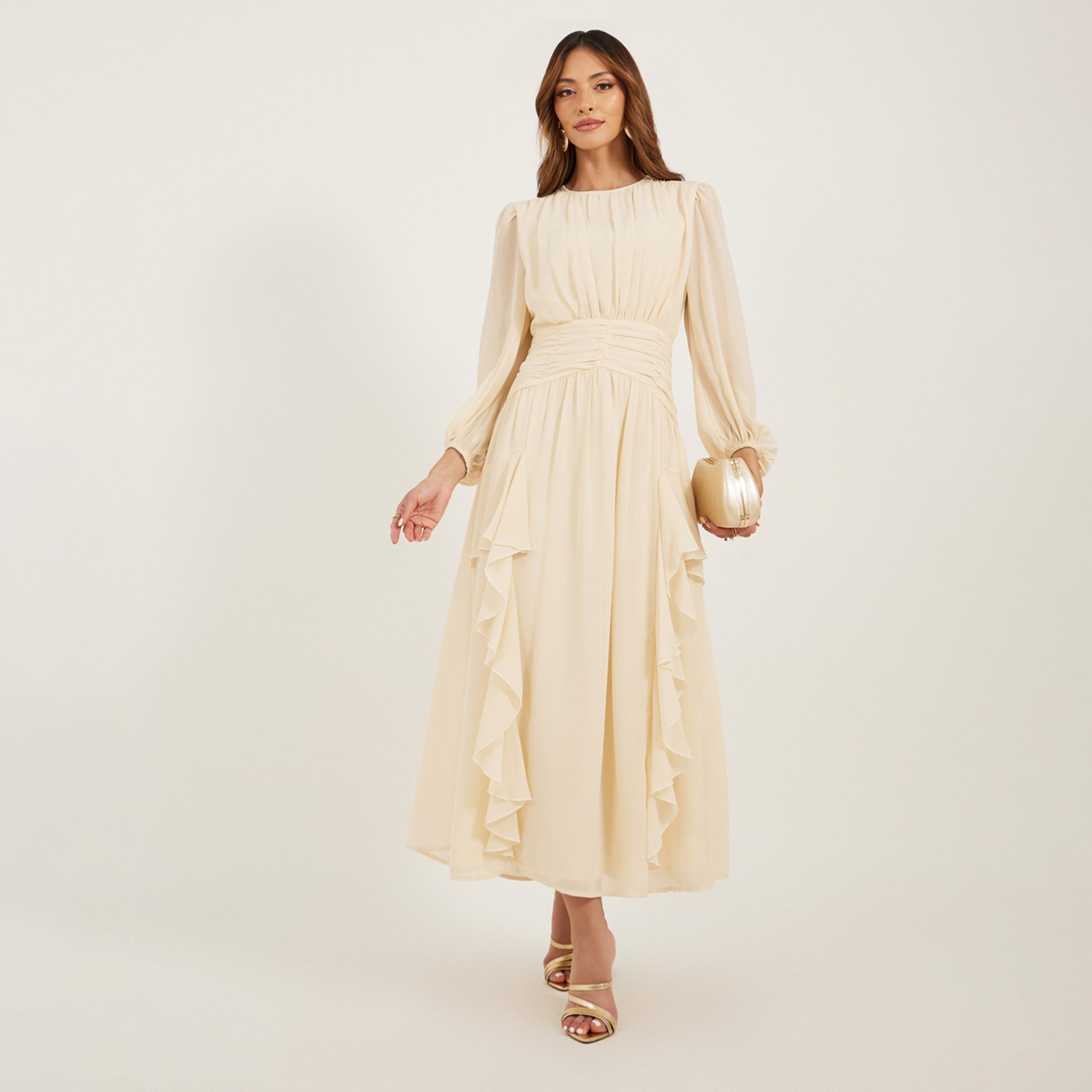 Styli Plain Ruffle Detail A-Line Maxi Dress-women-clothing-dresses-image-1