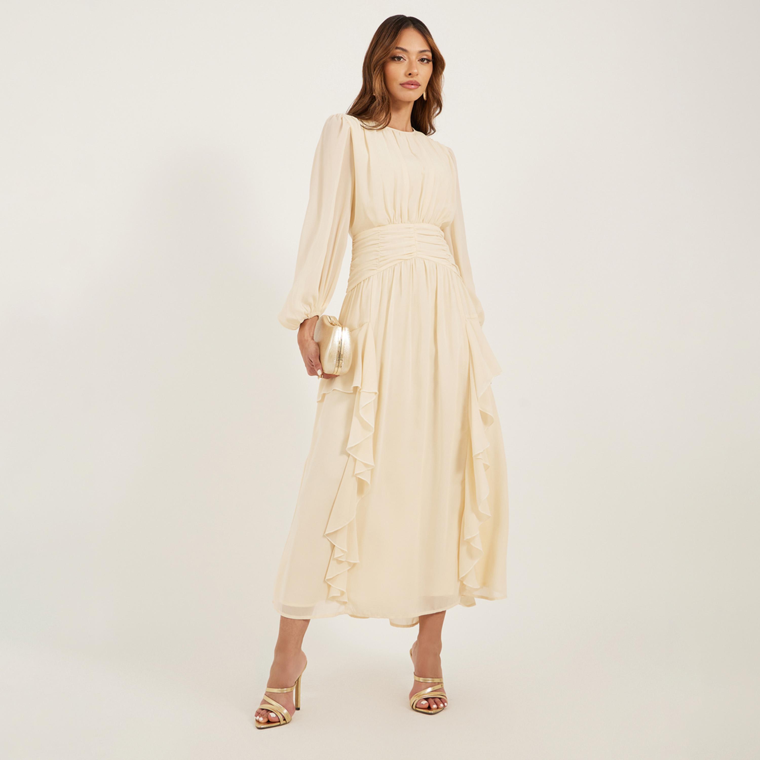 Styli Plain Ruffle Detail A-Line Maxi Dress-women-clothing-dresses-image-2