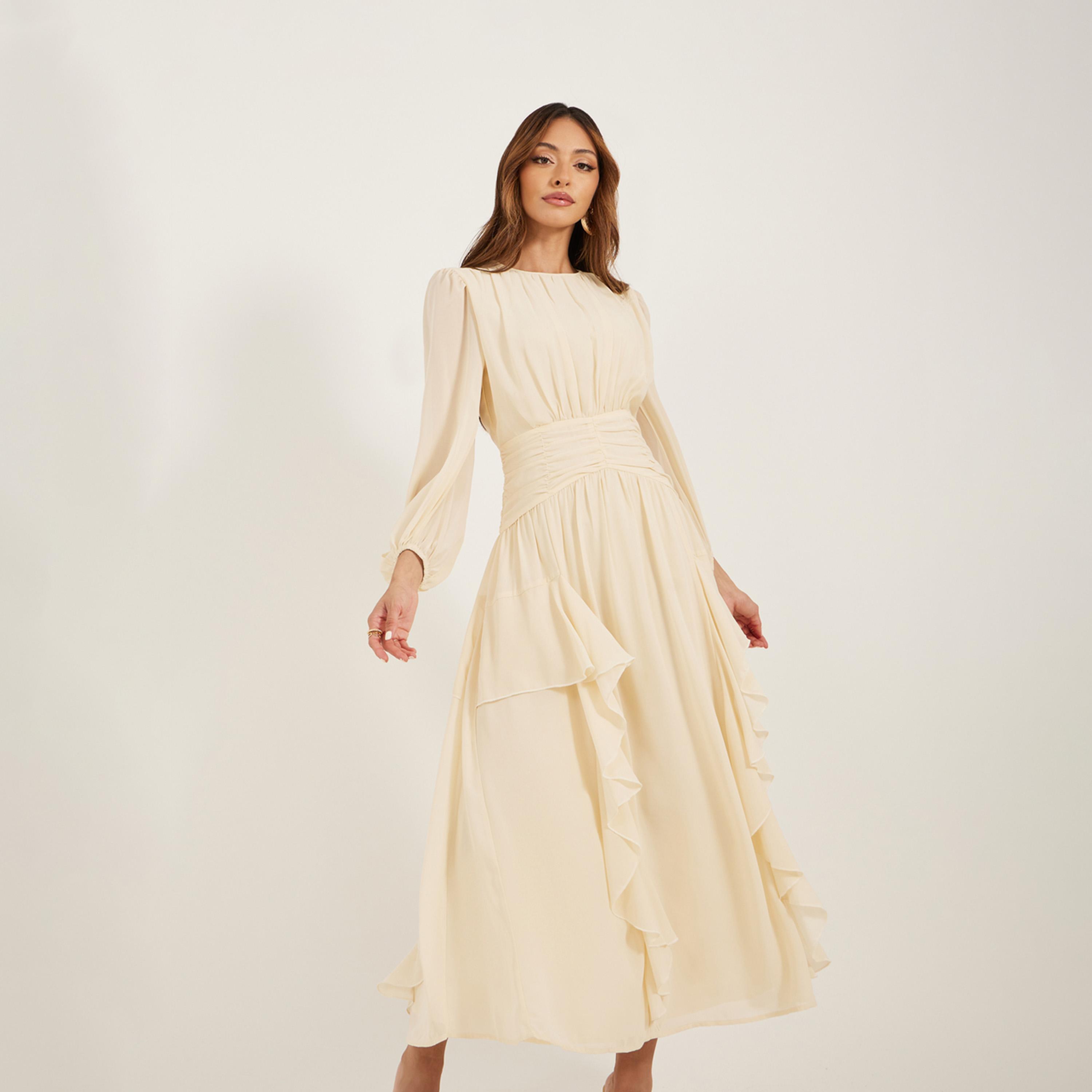 Styli Plain Ruffle Detail A-Line Maxi Dress-women-clothing-dresses-image-3