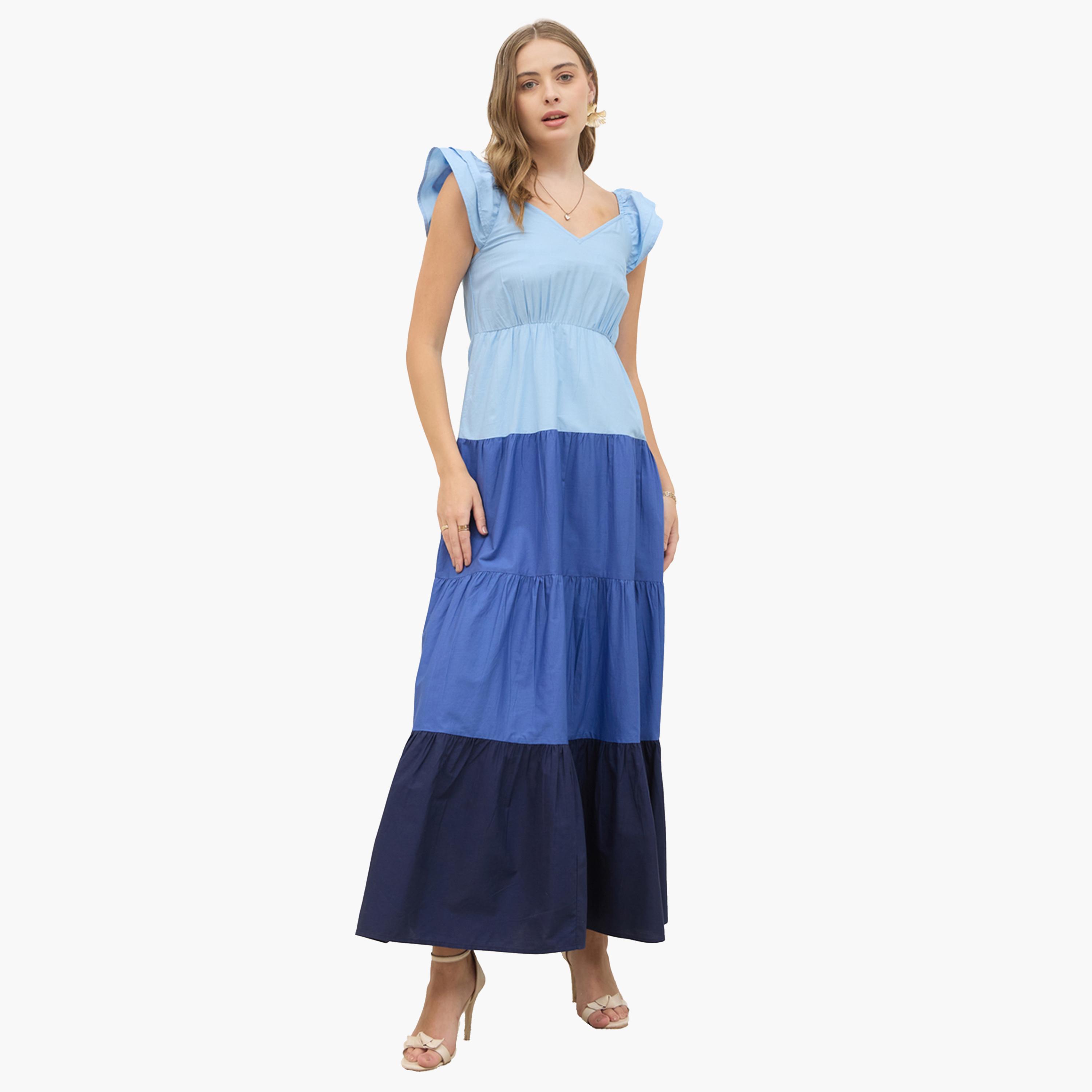 ستايلي-  فستان ماكسي متعدد الطبقات بأكمام مكشكشة-women-clothing-dresses-image-2