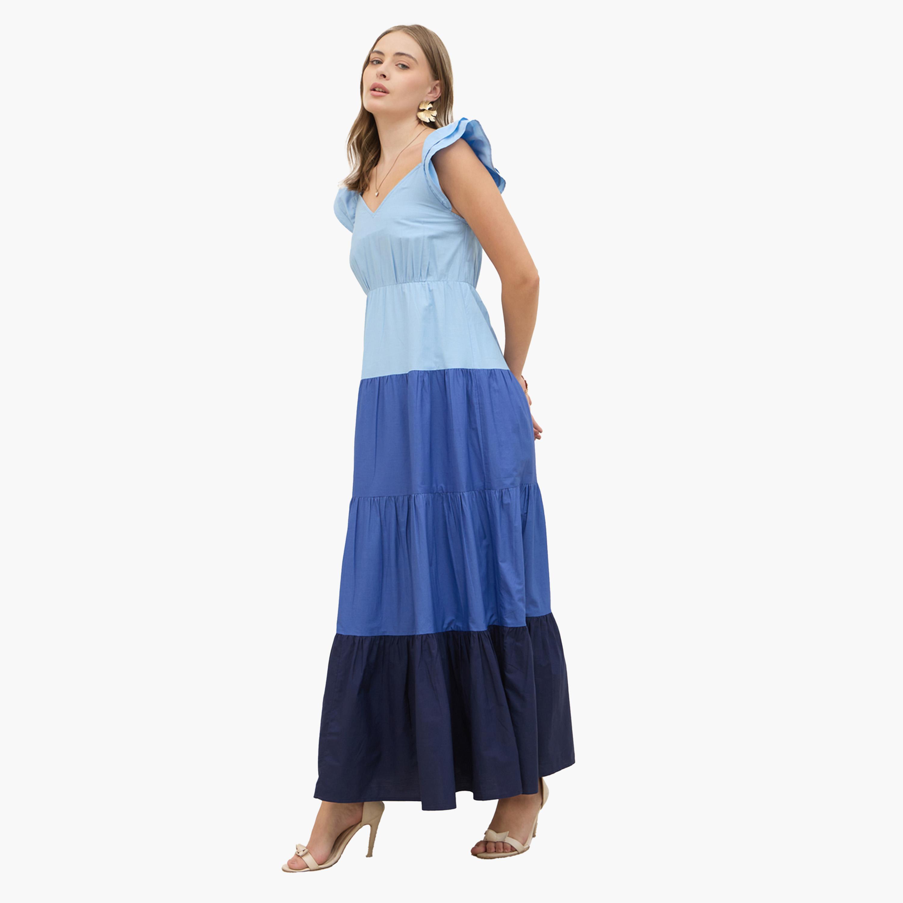 ستايلي-  فستان ماكسي متعدد الطبقات بأكمام مكشكشة-women-clothing-dresses-image-3