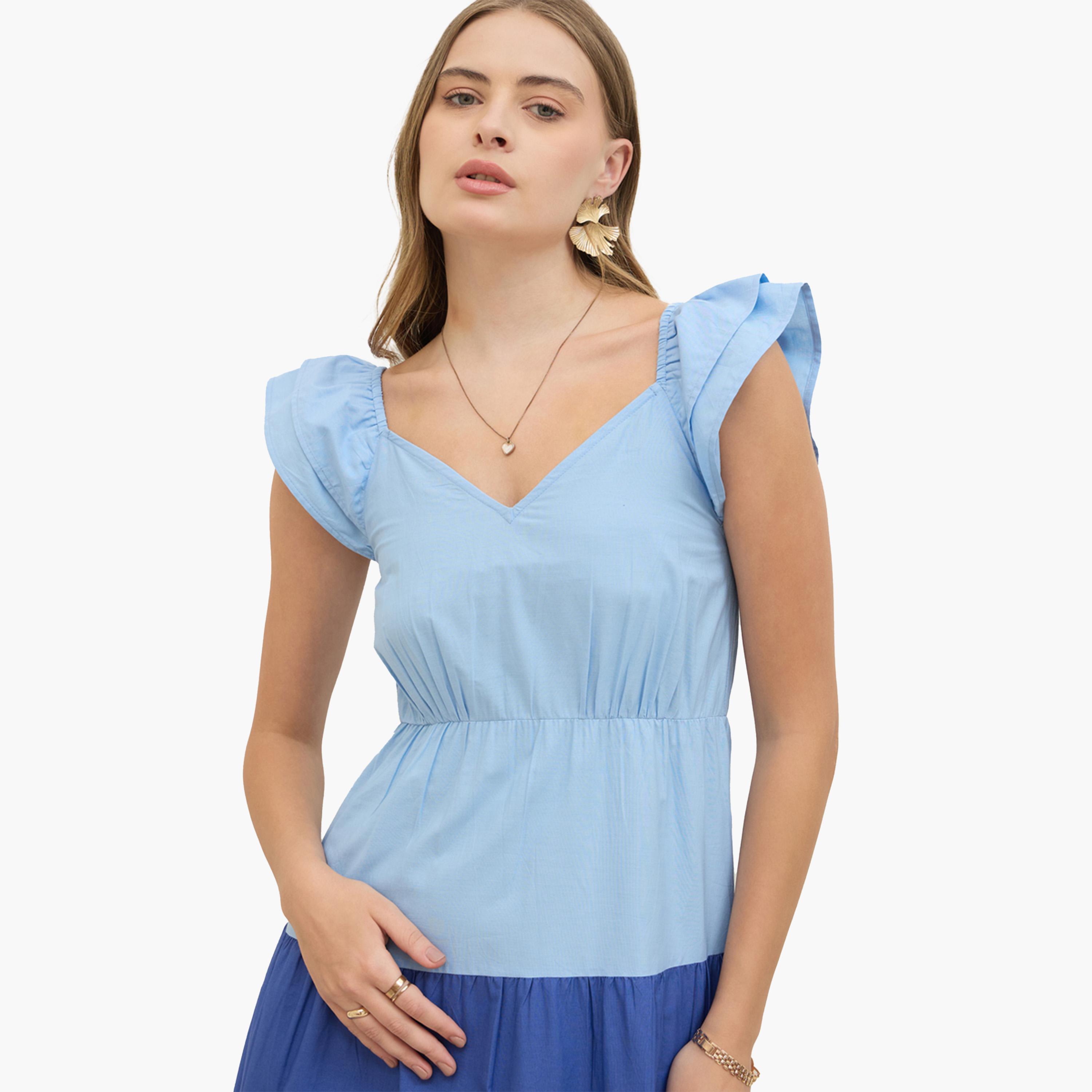 ستايلي-  فستان ماكسي متعدد الطبقات بأكمام مكشكشة-women-clothing-dresses-image-4
