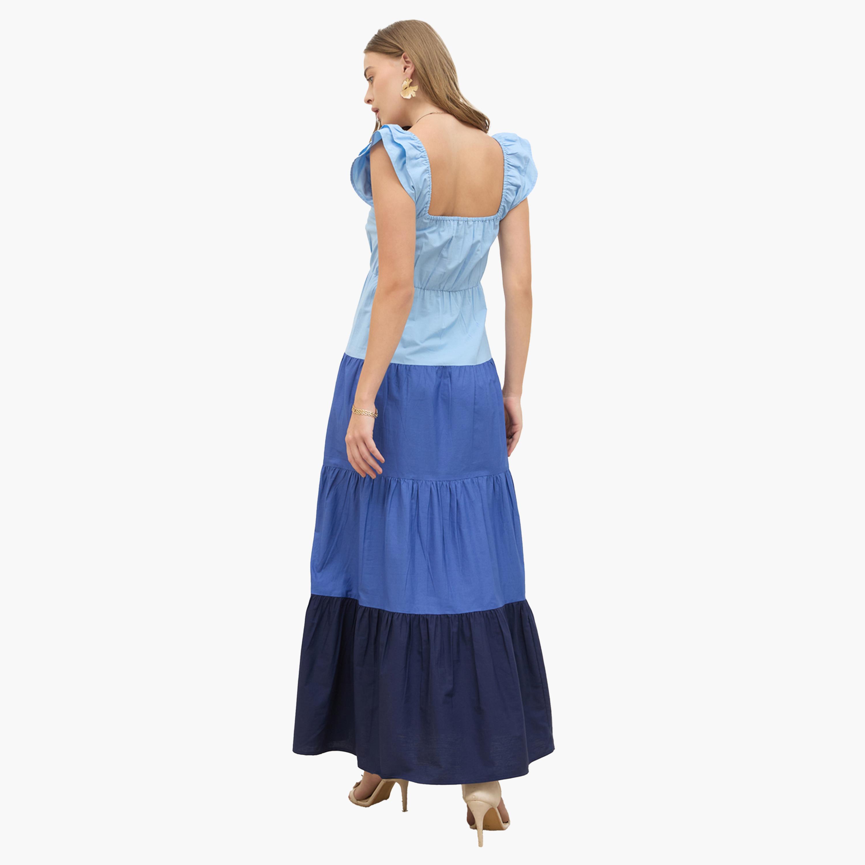Styli Color Block Ruffled Sleeves Tiered Maxi Dress-women-clothing-dresses-image-5