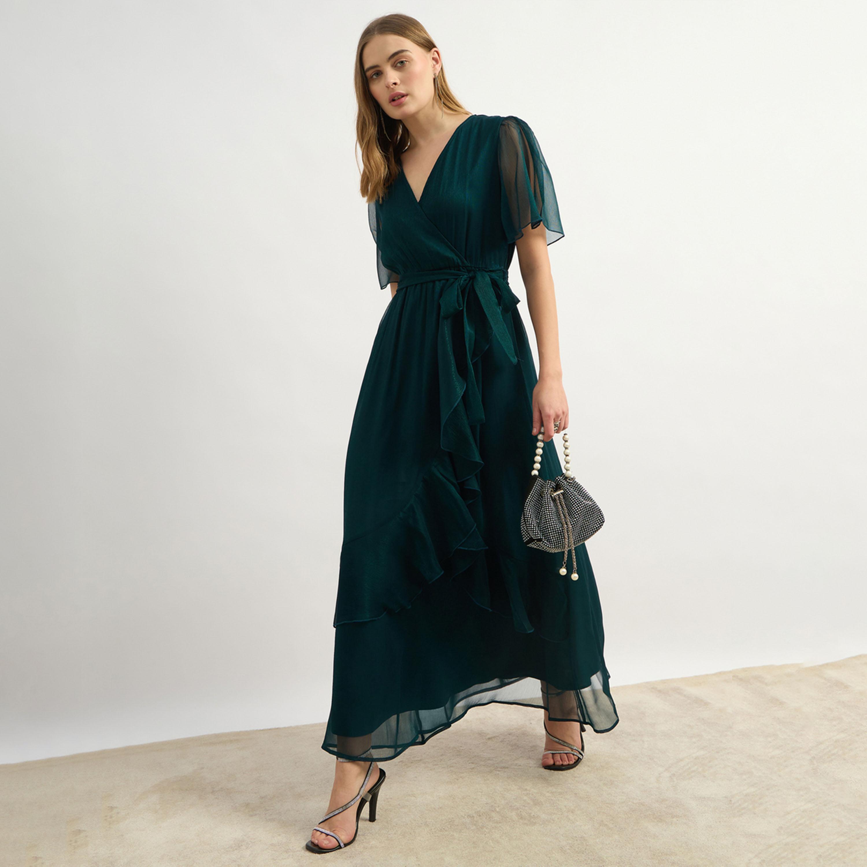 Styli Plain Half Sleeves Wrap Maxi Dress-women-clothing-dresses-image-1