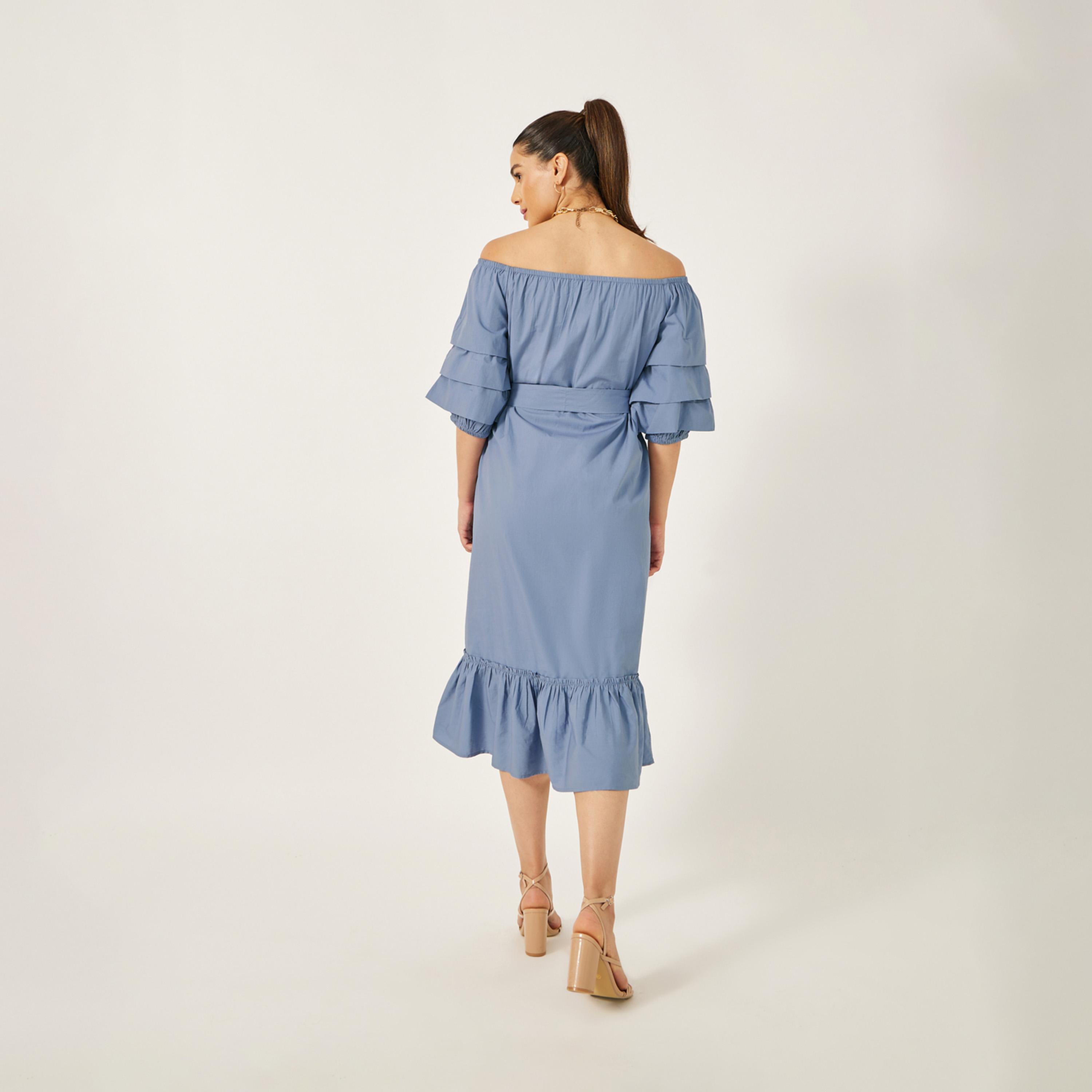 Styli Solid Off Shoulder Ruffle Hem A-Line Midi Dress-women-clothing-dresses-image-5