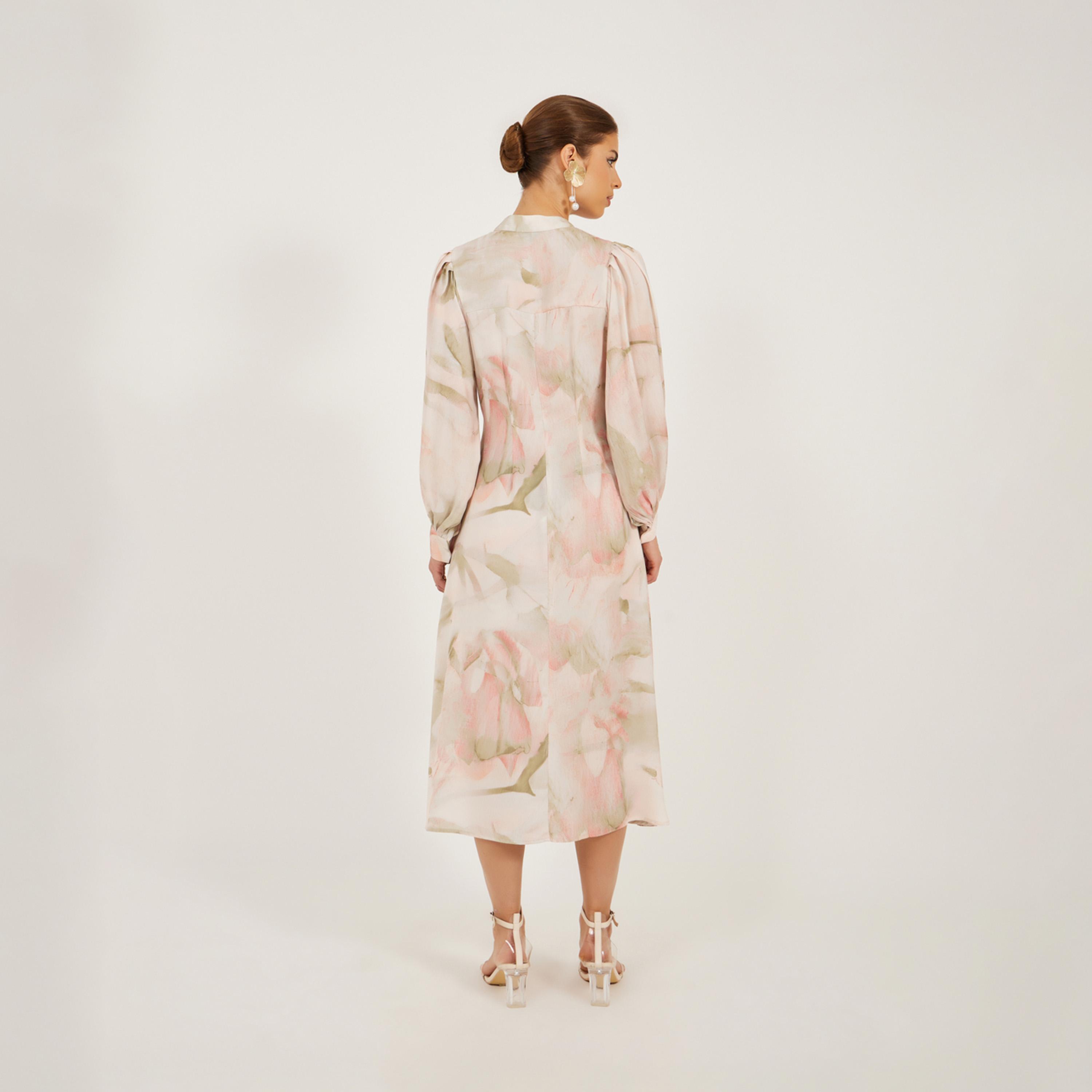ستايلي - فستان قميص ميدي بأكمام منفوخة ورقبة مربوطة مطبوع-women-clothing-dresses-image-5