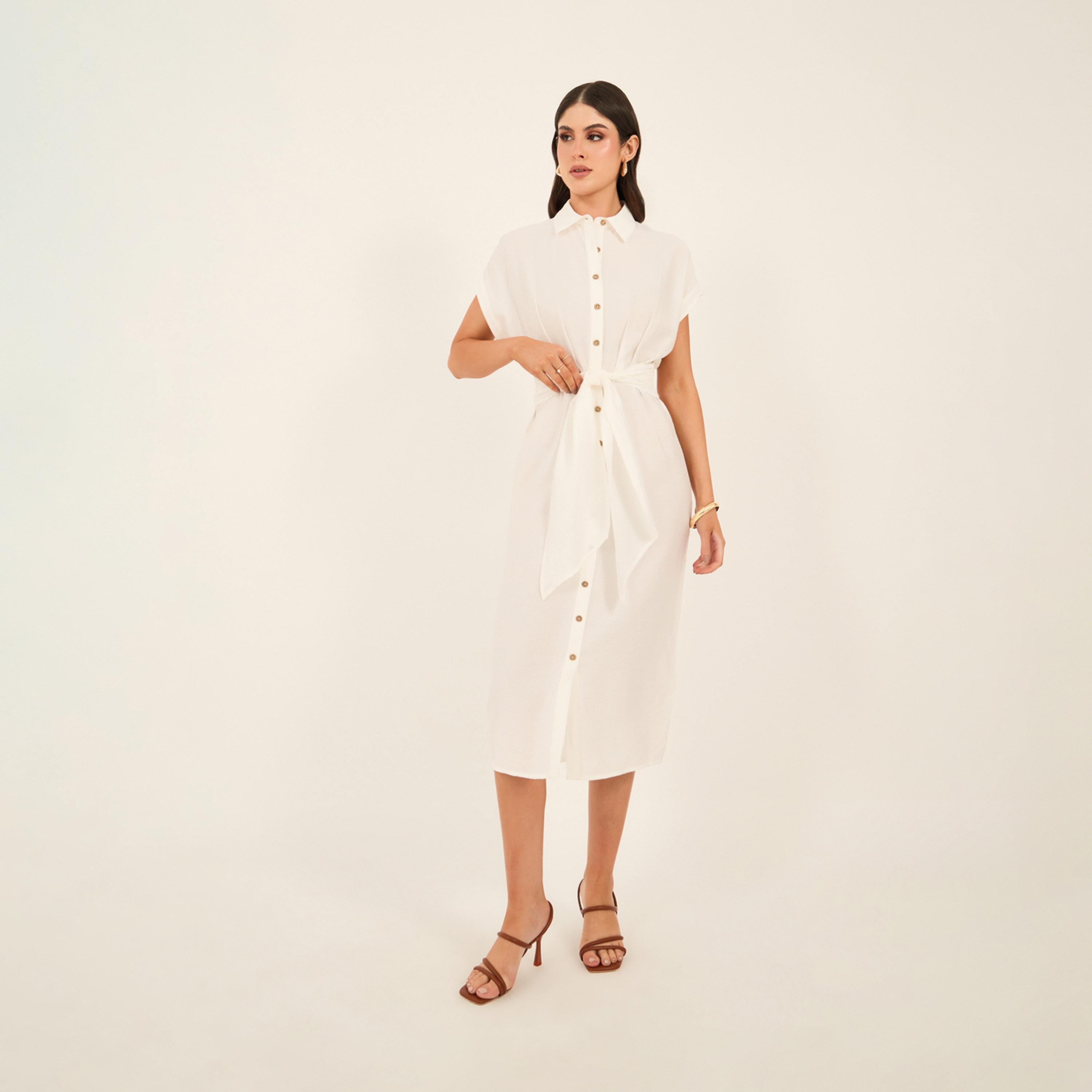 Styli Solid Buttoned Tie Up Shirt Midi Dress-women-clothing-dresses-image-2