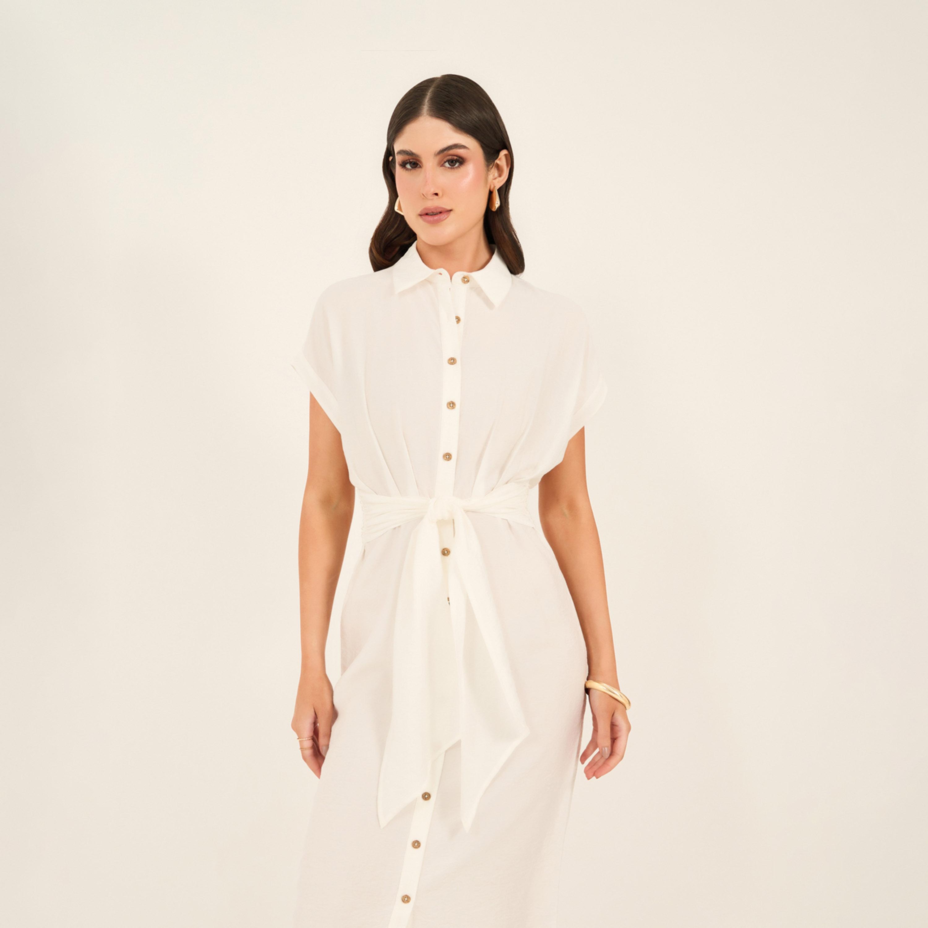 Styli Solid Buttoned Tie Up Shirt Midi Dress-women-clothing-dresses-image-3