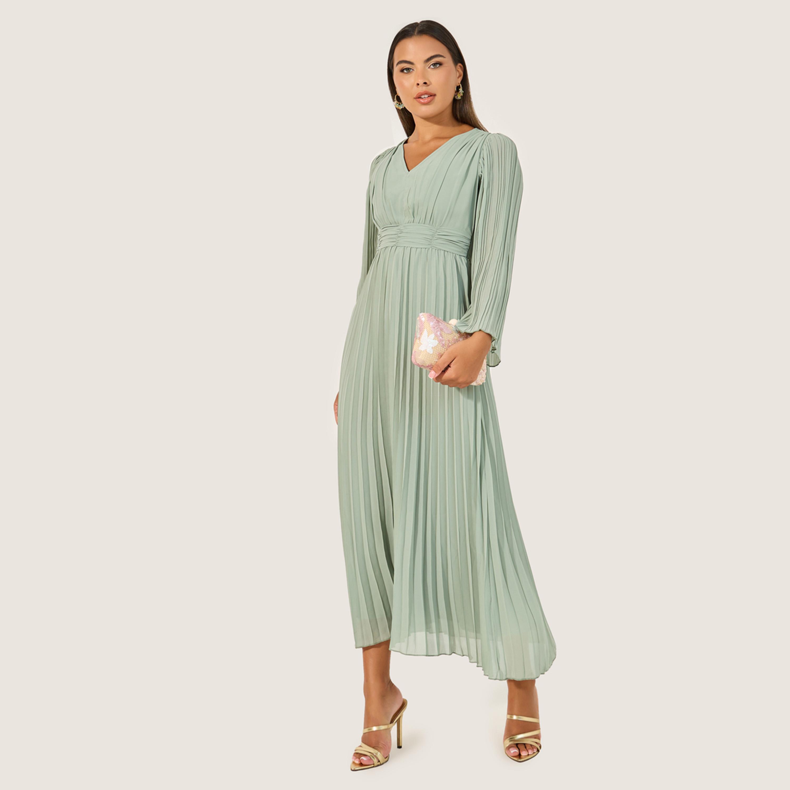 Styli Plain Accordion Pleated A-Line Midi Dress-women-clothing-dresses-image-1