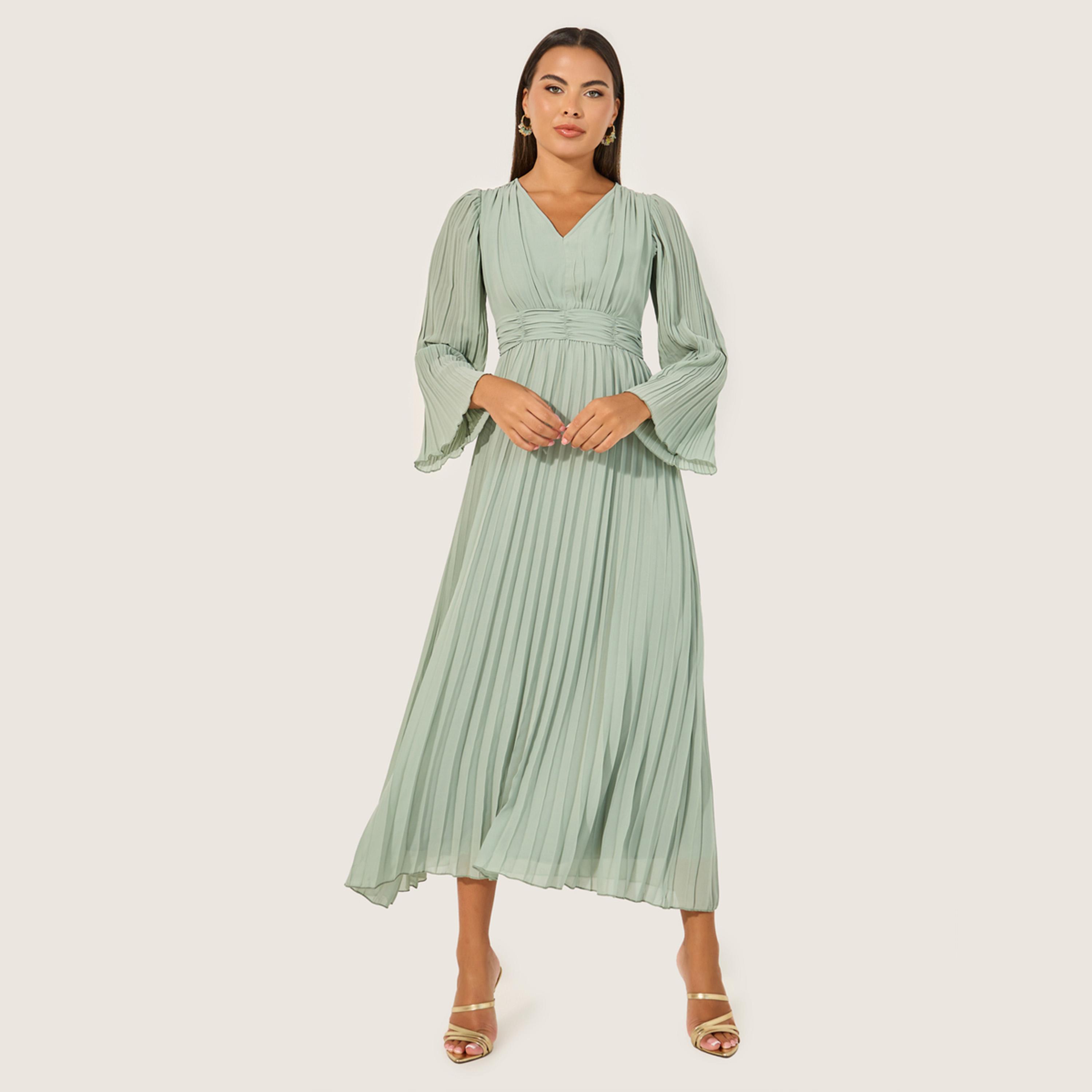 Styli Plain Accordion Pleated A-Line Midi Dress-women-clothing-dresses-image-2
