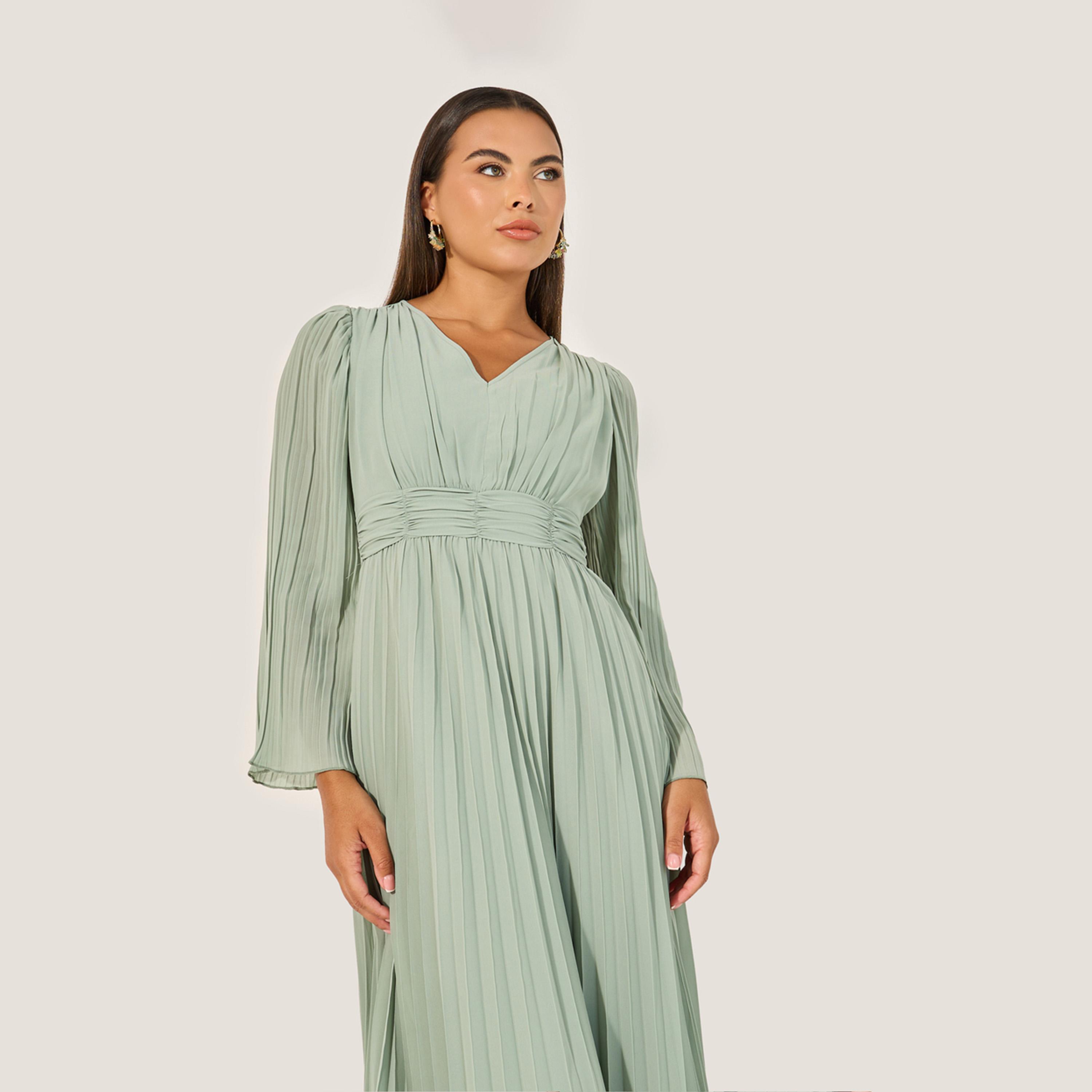 Styli Plain Accordion Pleated A-Line Midi Dress-women-clothing-dresses-image-3