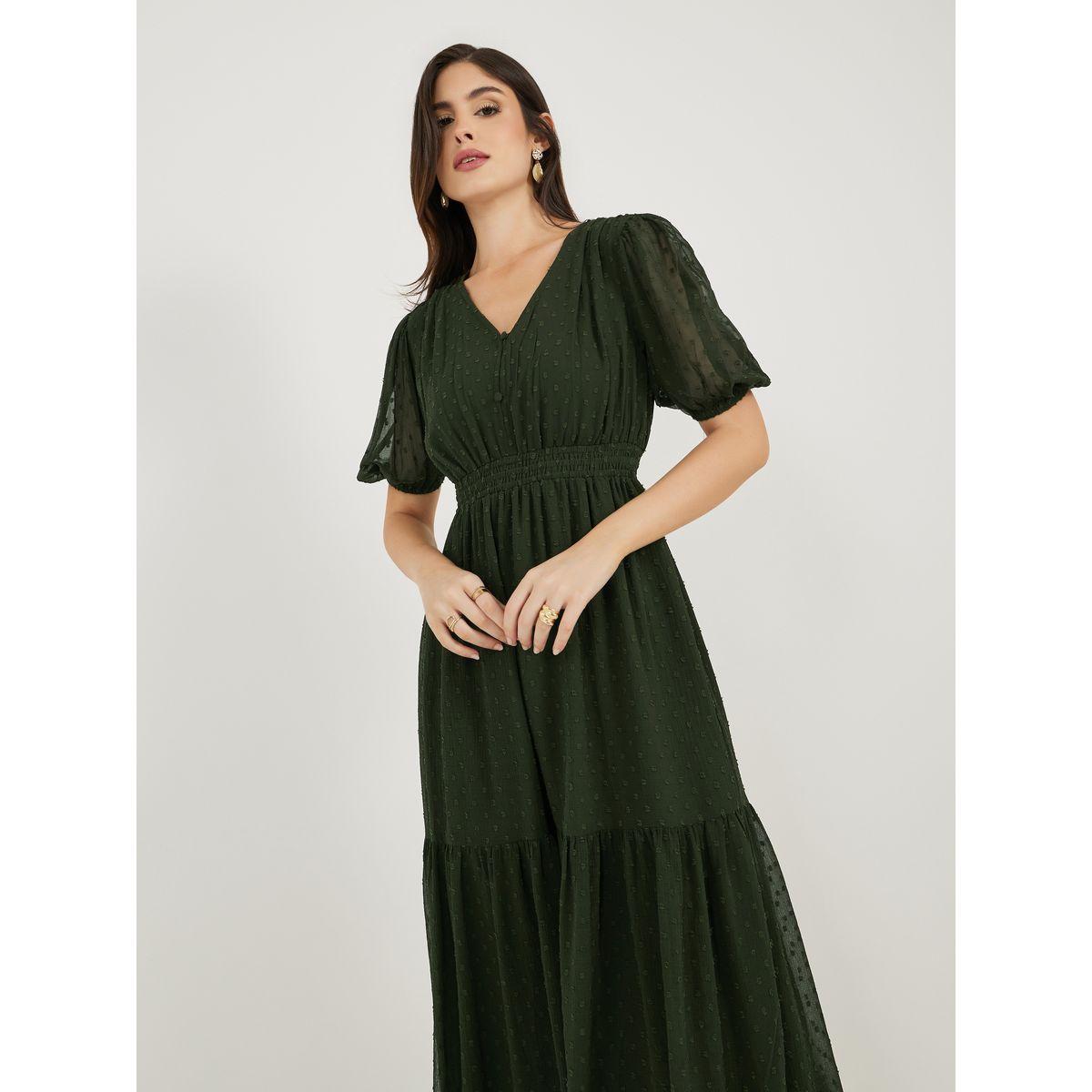 Dobby Textured Puff Sleeves A-Line Midi Dress-women-clothing-dresses-image-4