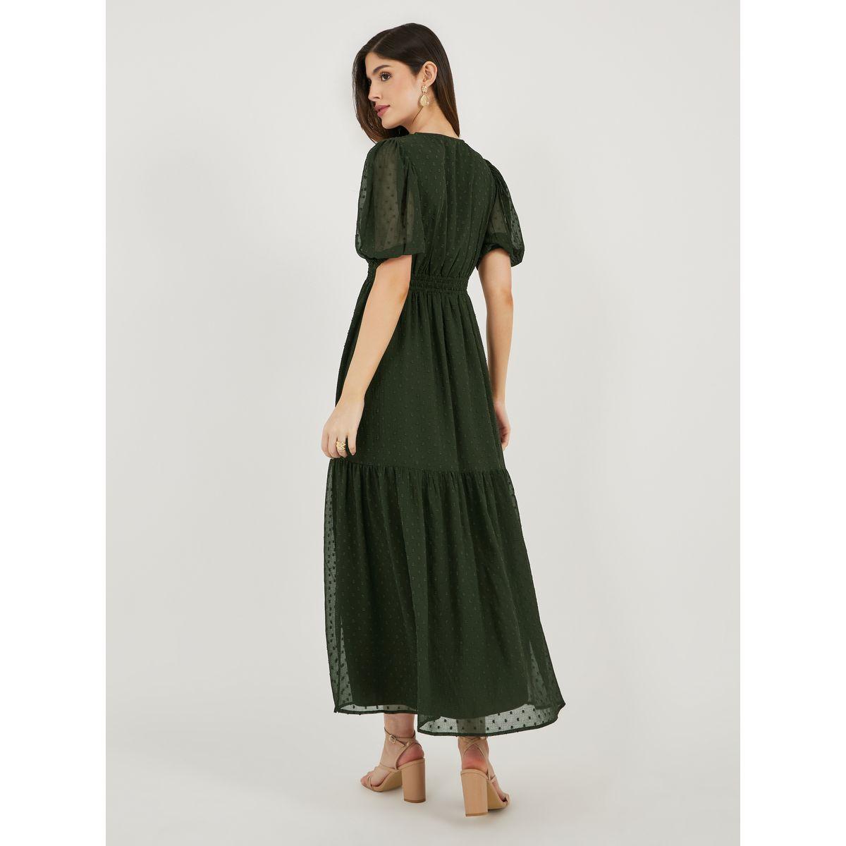Dobby Textured Puff Sleeves A-Line Midi Dress-women-clothing-dresses-image-6