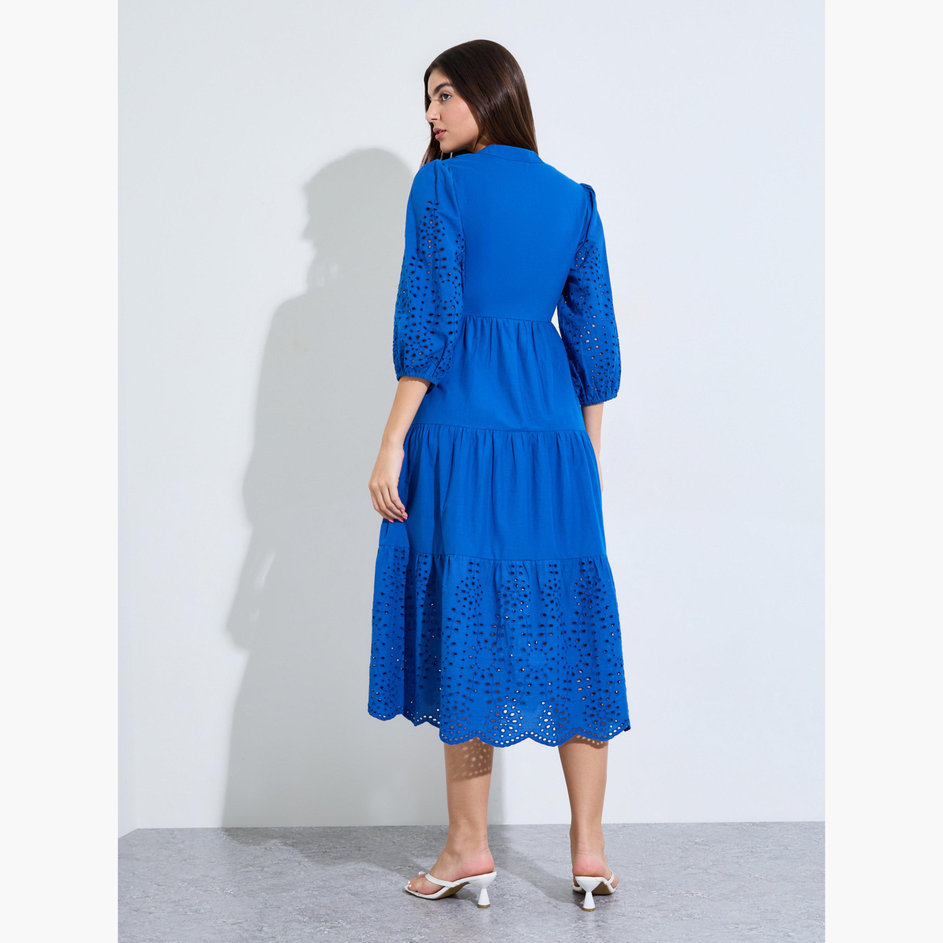ستايلي - فستان ميدي أزرق بتفاصيل شيفلي-women-clothing-dresses-image-4