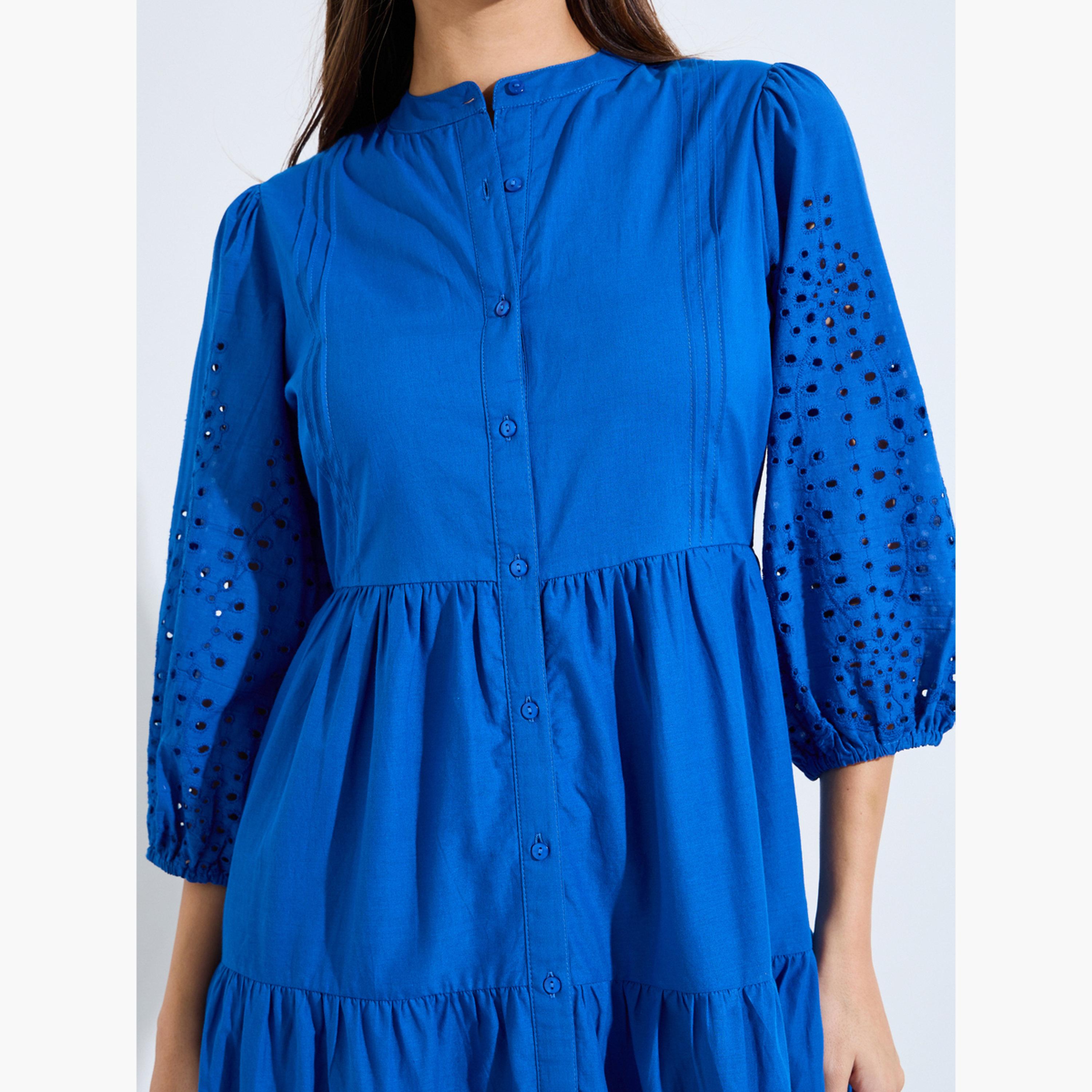 ستايلي - فستان ميدي أزرق بتفاصيل شيفلي-women-clothing-dresses-image-5
