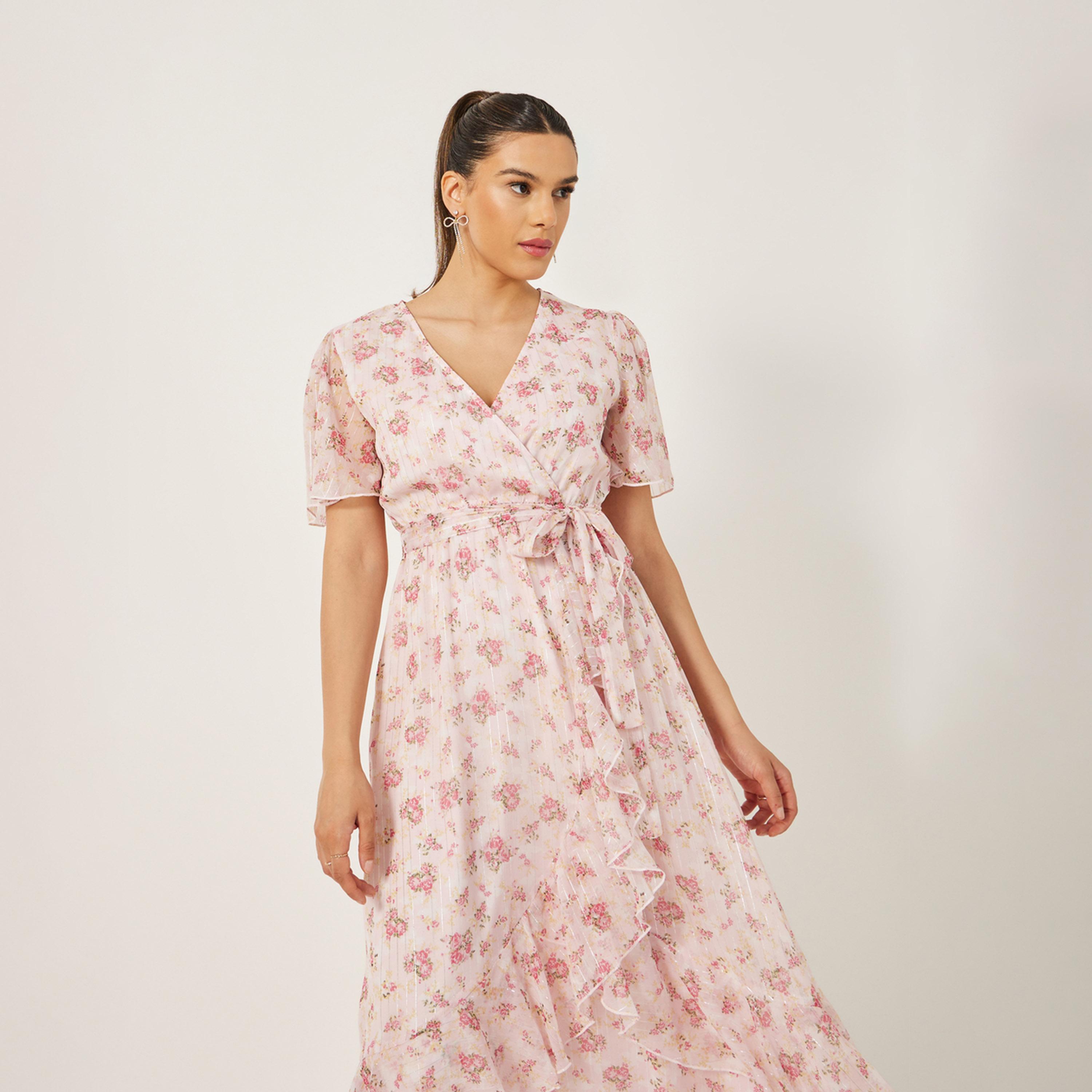 ستايلي - فستان ماكسي ملفوف بفتحة رقبة على شكل V ومطبوع بالزهور-women-clothing-dresses-image-3