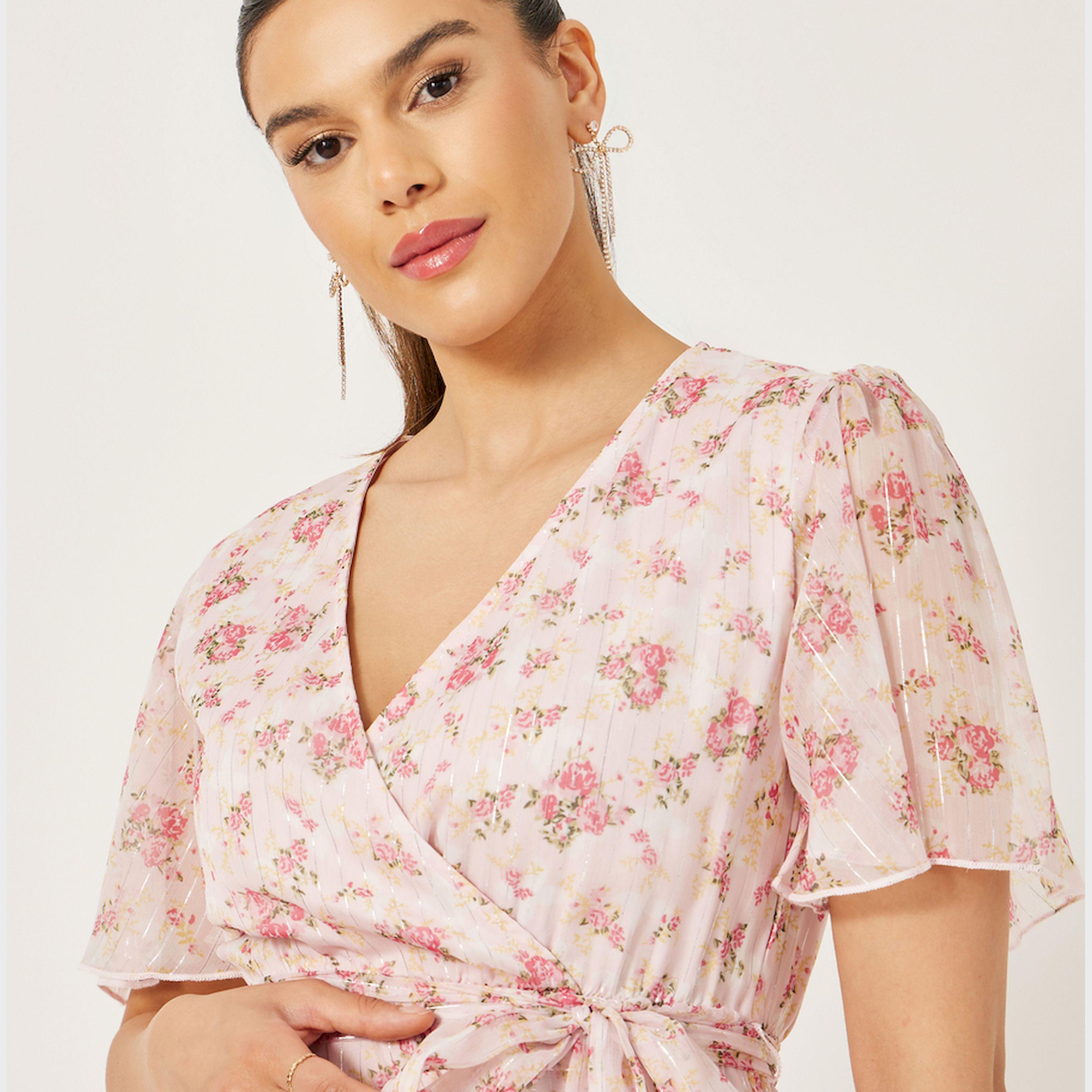 ستايلي - فستان ماكسي ملفوف بفتحة رقبة على شكل V ومطبوع بالزهور-women-clothing-dresses-image-4