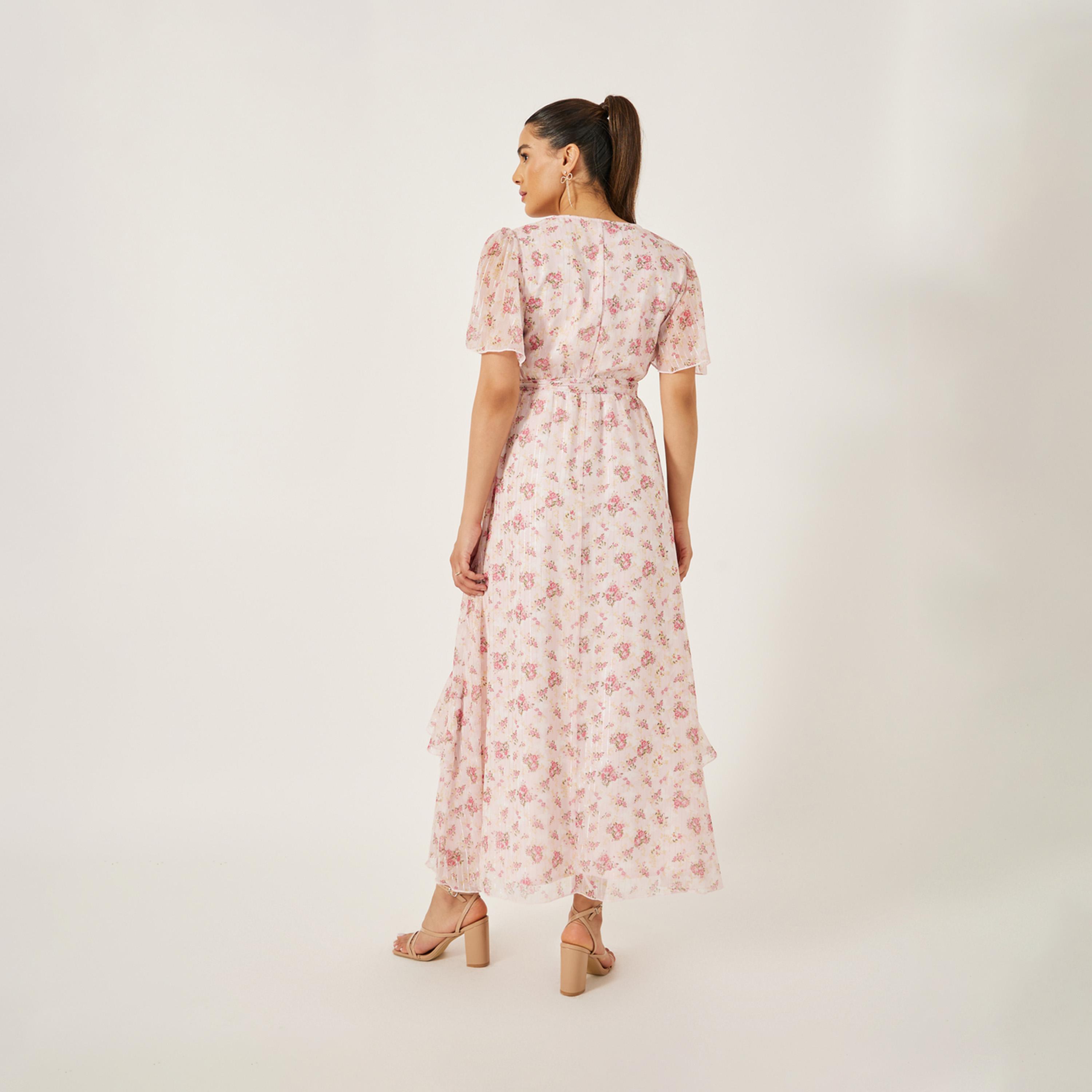 ستايلي - فستان ماكسي ملفوف بفتحة رقبة على شكل V ومطبوع بالزهور-women-clothing-dresses-image-5