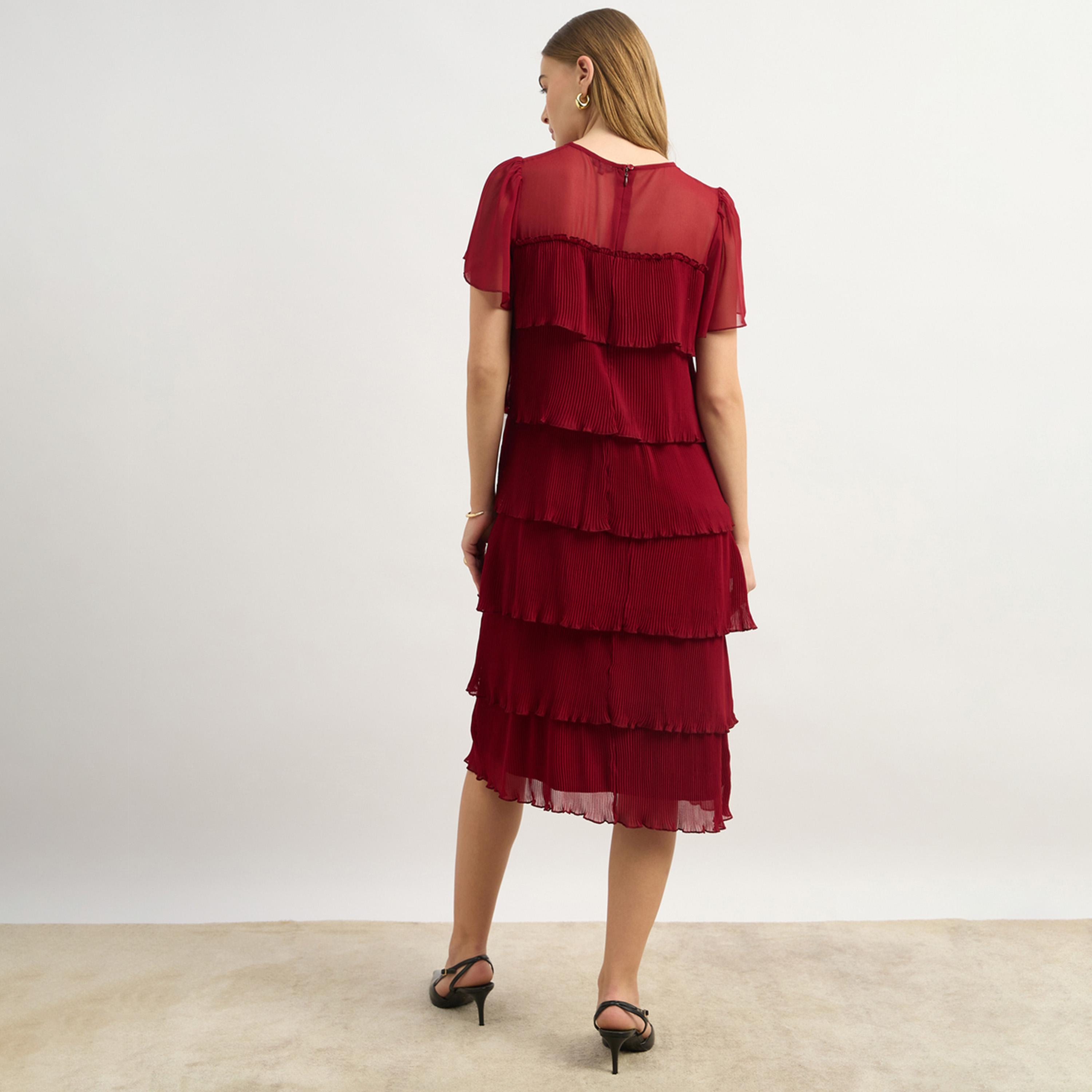 Styli Plain Half Sleeves Tiered Knee-Length Dress-women-clothing-dresses-image-5