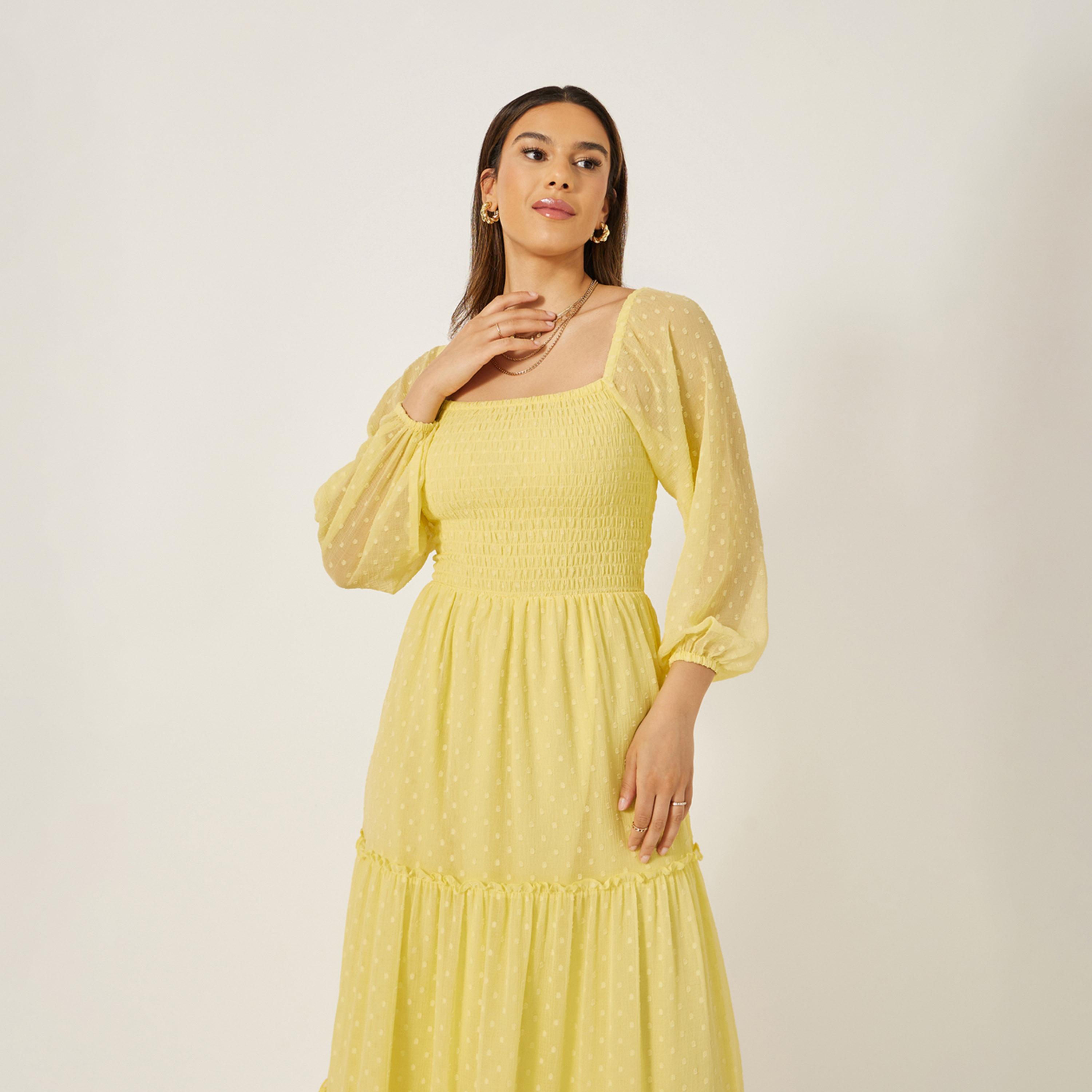 ستايلي - فستان ماكسي متعدد الطبقات بأكمام منفوخة دوبي مع تفاصيل مطرزة-women-clothing-dresses-image-3