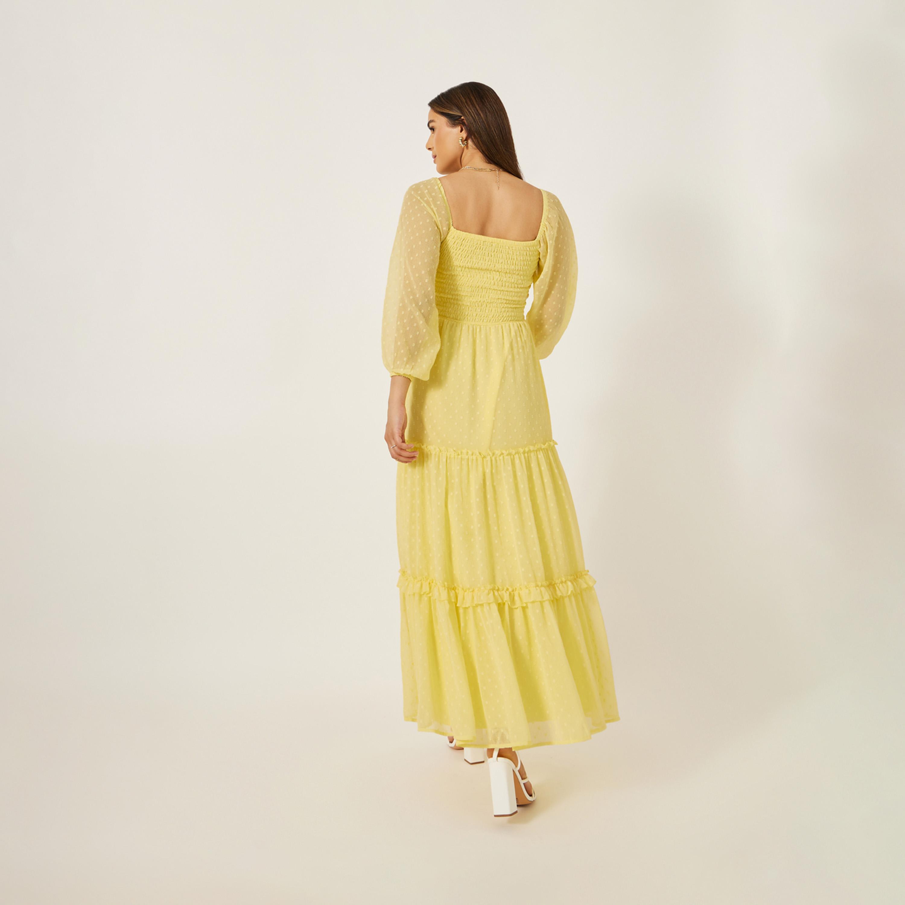 Styli Dobby Balloon Sleeves Tiered Maxi Dress With Smocked Detail-women-clothing-dresses-image-6