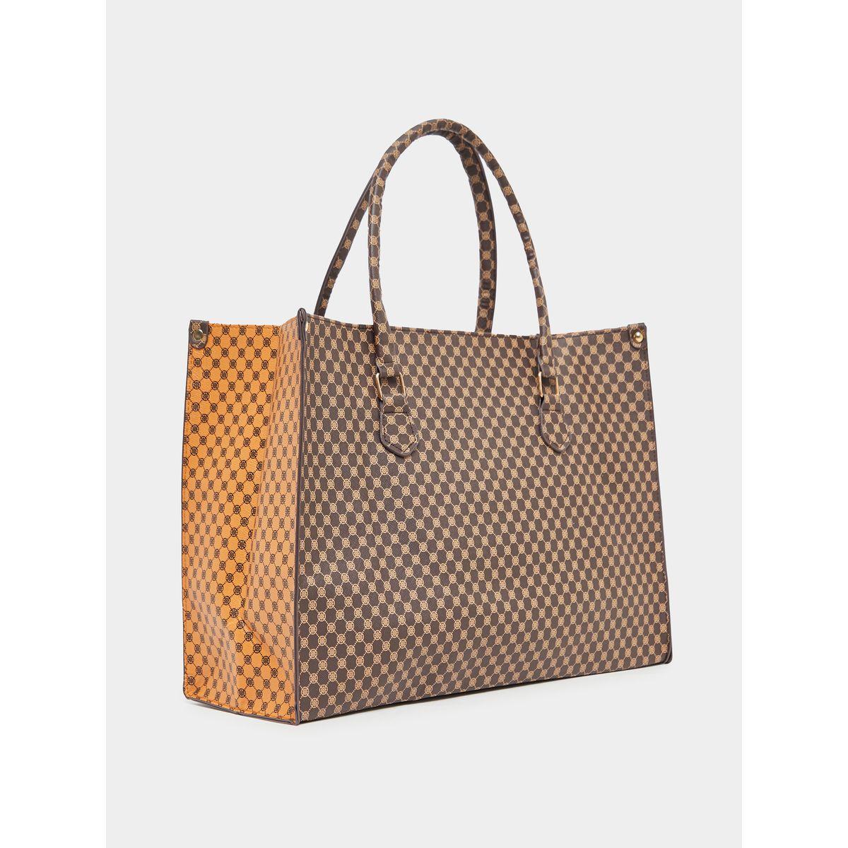 Two Tone Monogram Print Shoulder Bag with Top Handle-women-bagsandwallets-handbags-image-1