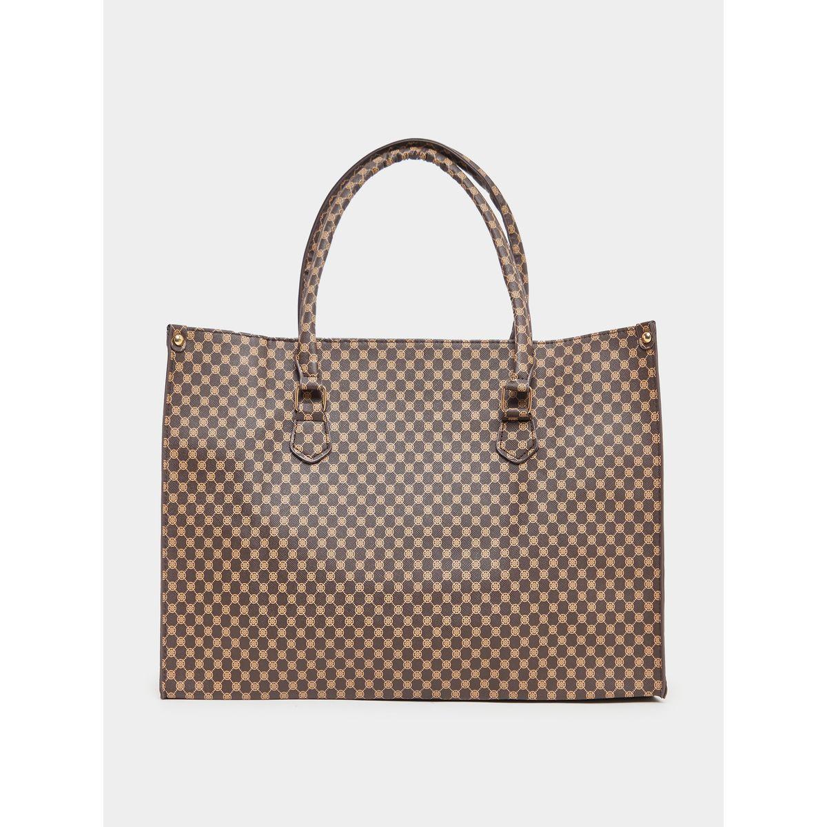 Two Tone Monogram Print Shoulder Bag with Top Handle-women-bagsandwallets-handbags-image-4