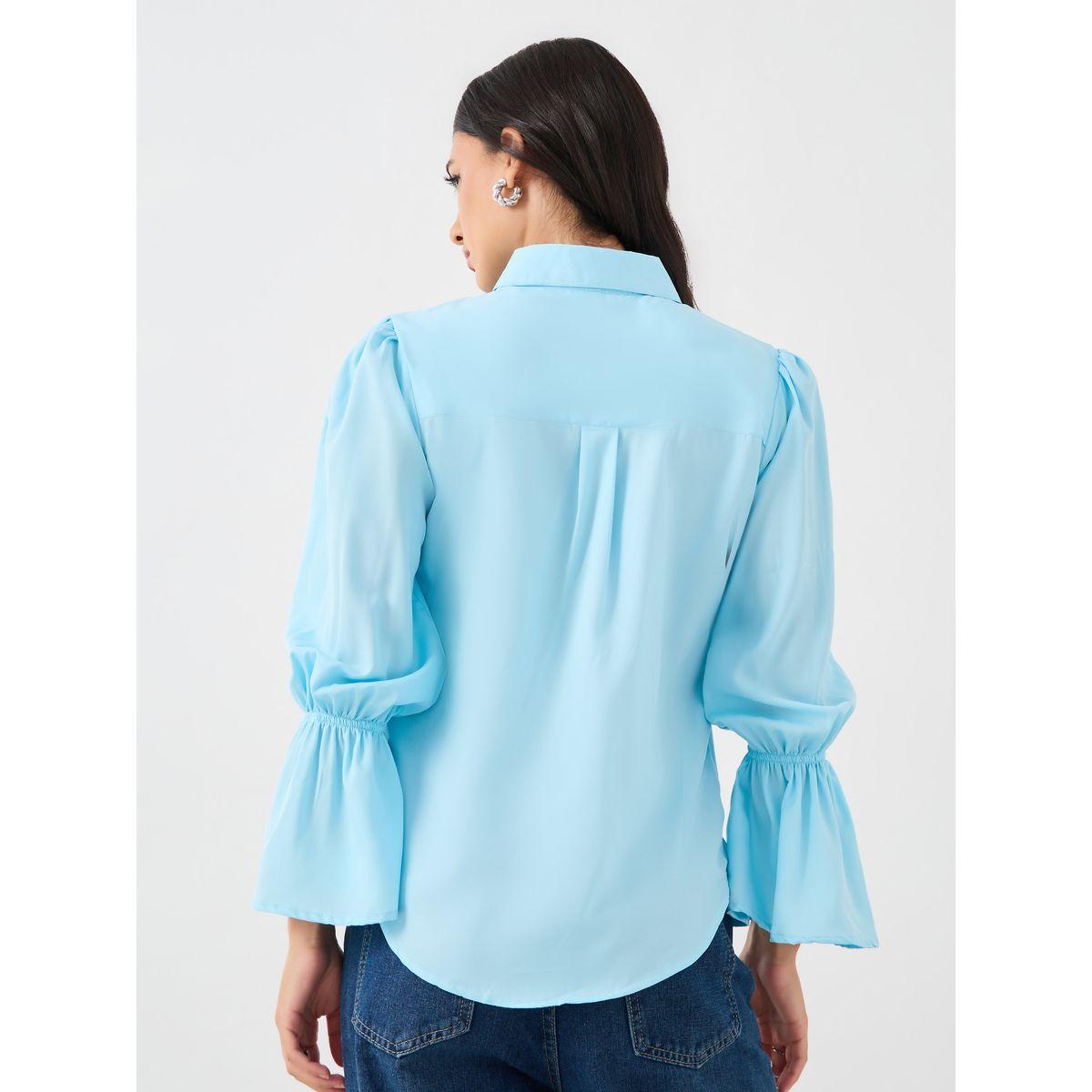 Styli Solid Frill Cuffed Long Sleeves Regular Fit Shirt-women-clothing-shirtsandblouses-shirts-image-4