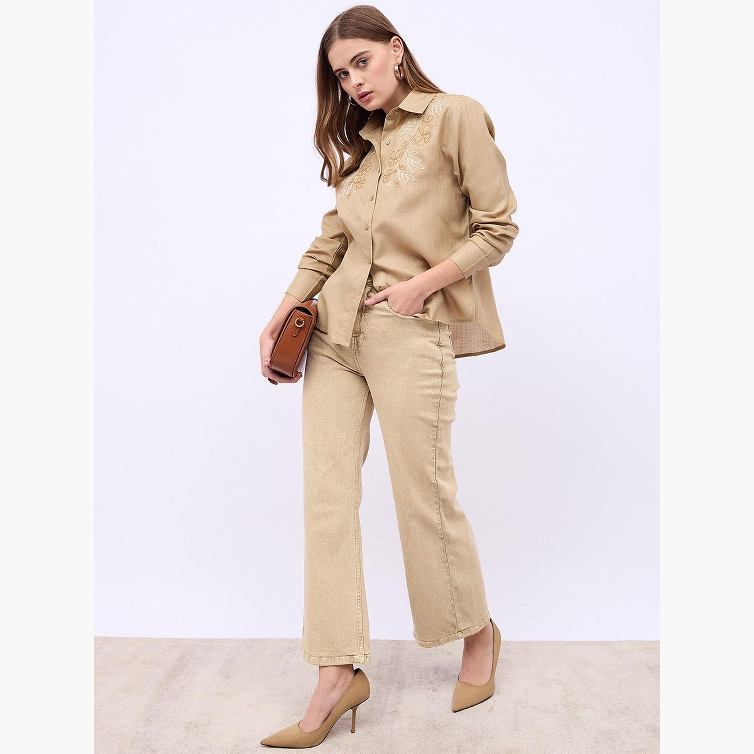 Styli Women Beige Embroidered Long Sleeve Shirt-women-clothing-shirtsandblouses-shirts-image-3