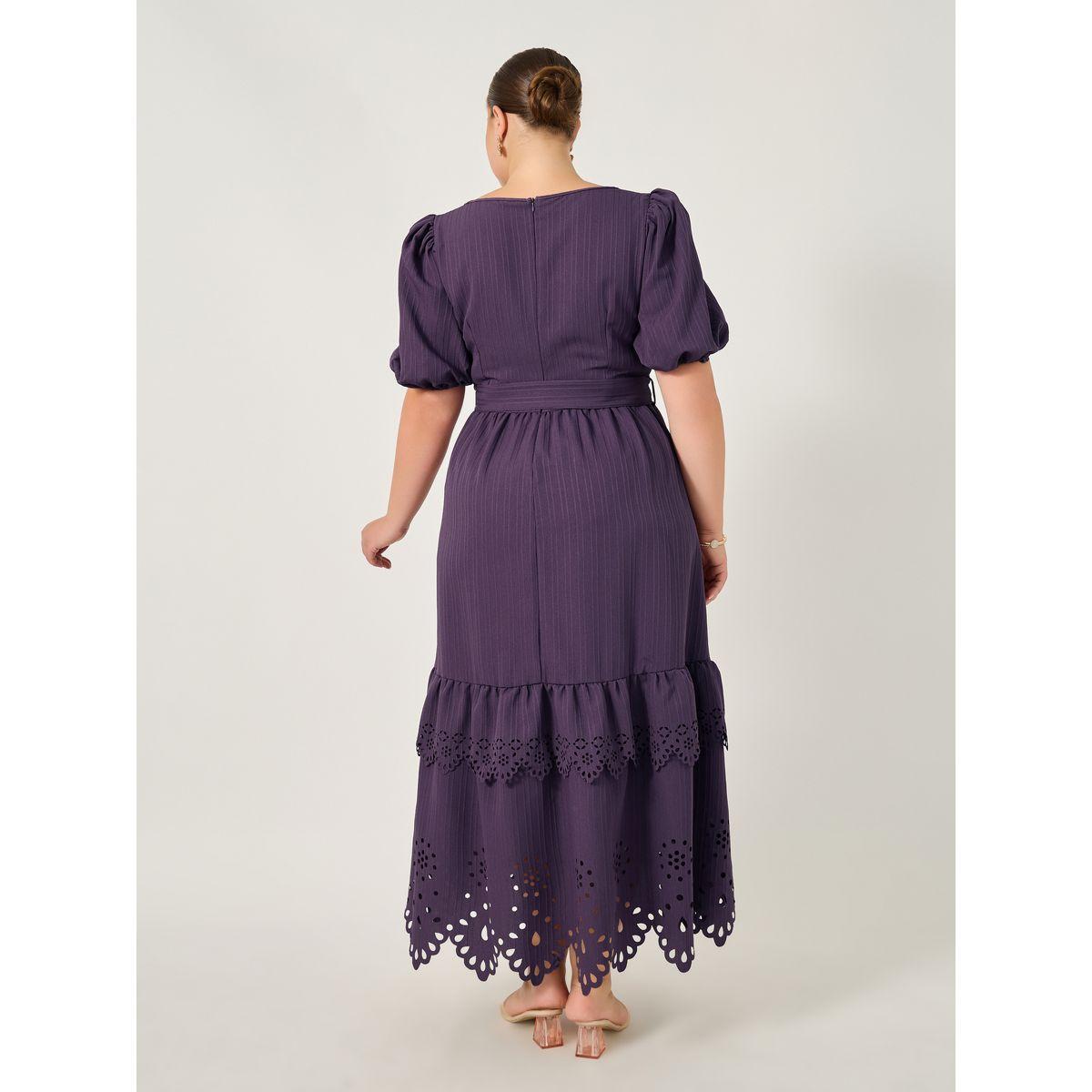 فستان طويل بمقاس كبير مزين بكسرات مع ربطة خصر-women-clothing-dresses-image-6