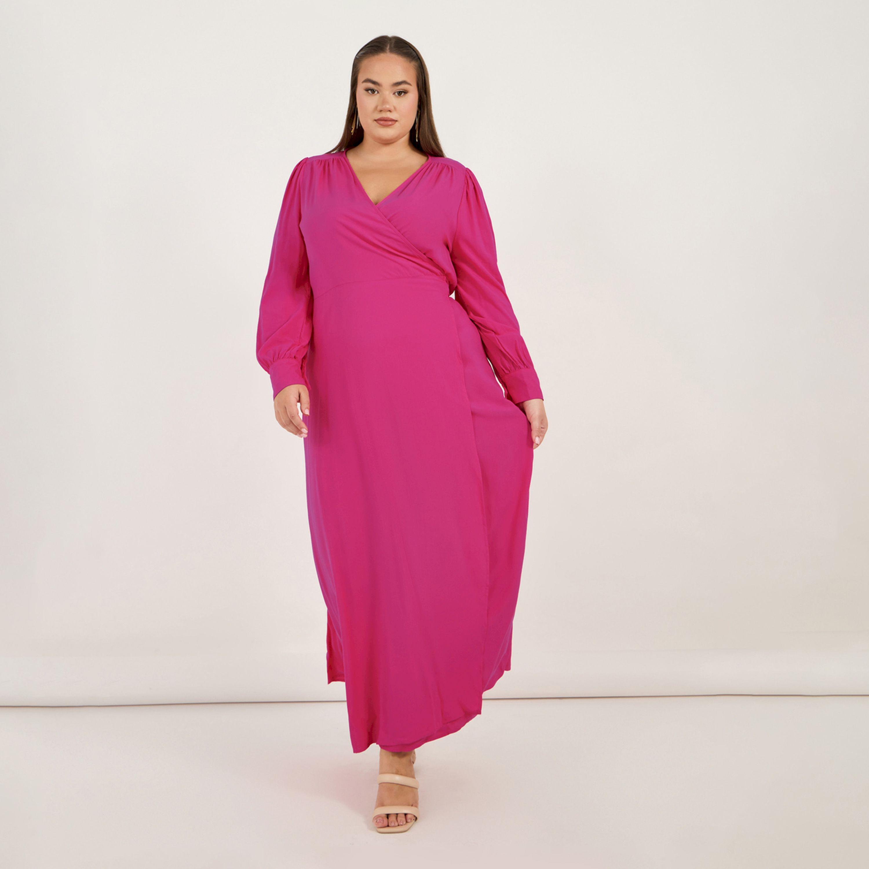 Styli Plus Size Solid Wrap Front A-Line Maxi Dress-women-clothing-dresses-image-1