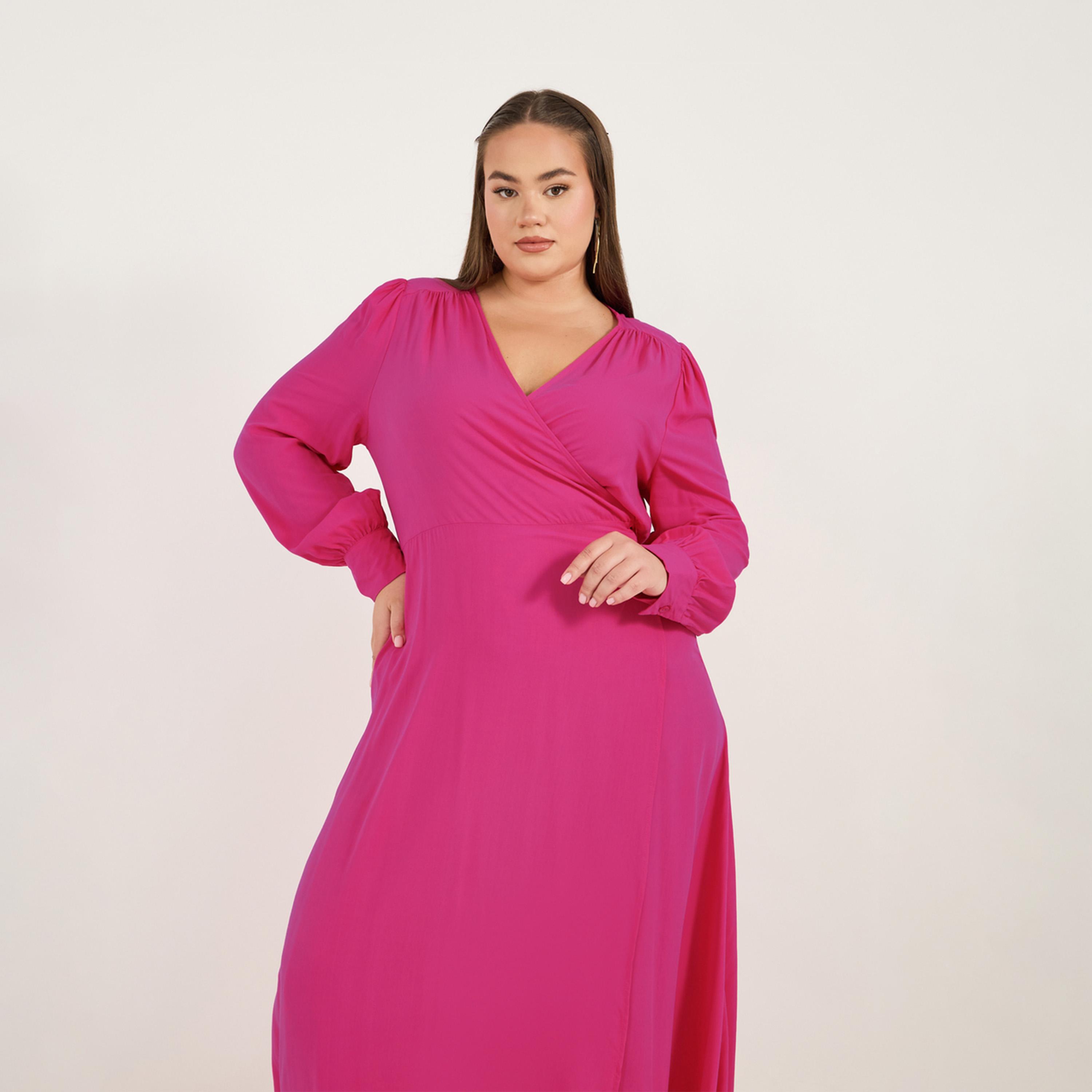Styli Plus Size Solid Wrap Front A-Line Maxi Dress-women-clothing-dresses-image-2