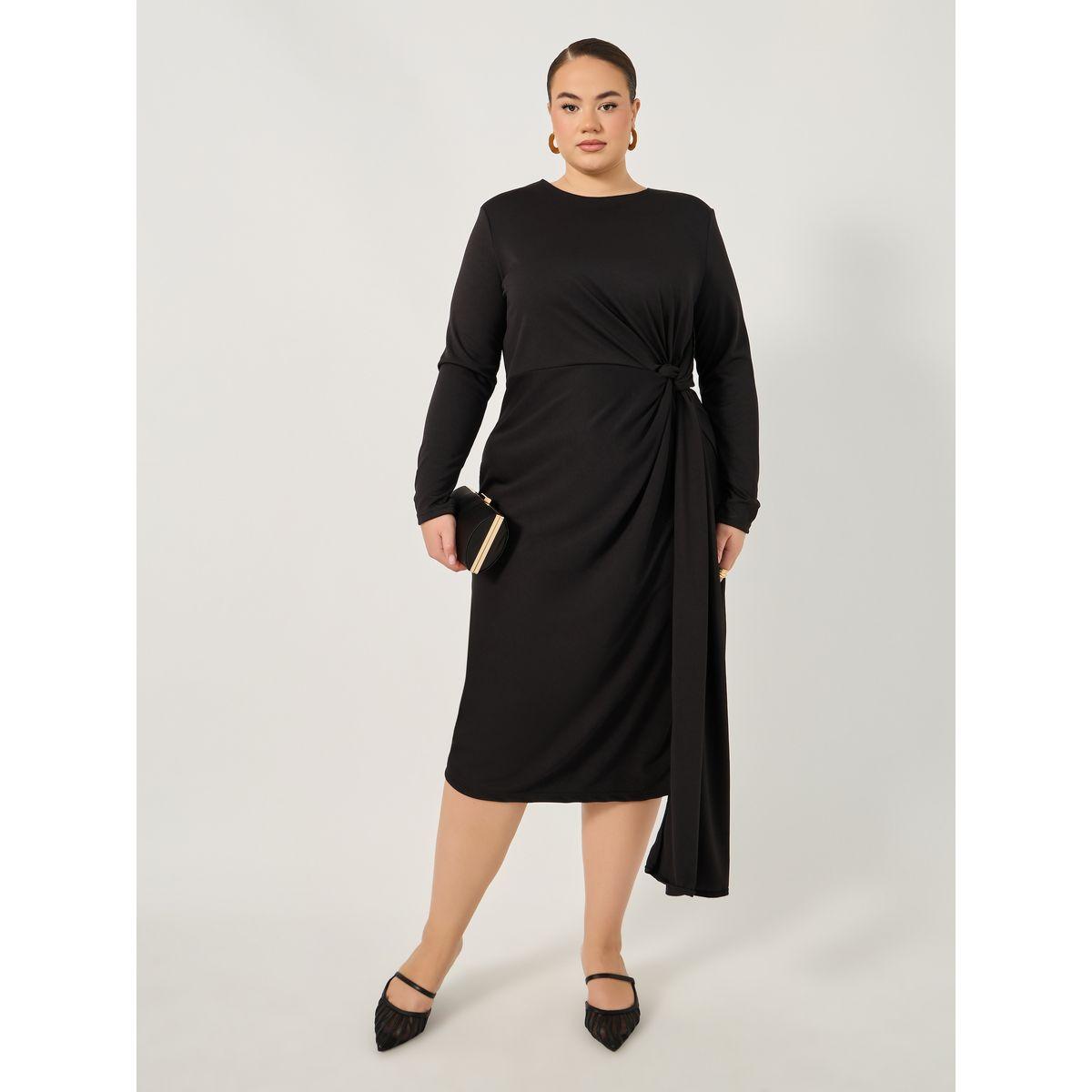 فستان ميدي بمقاس كبير وربطة خصر-women-clothing-dresses-image-1