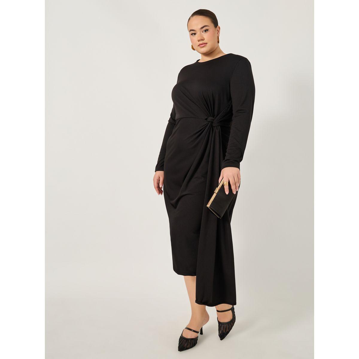 فستان ميدي بمقاس كبير وربطة خصر-women-clothing-dresses-image-2