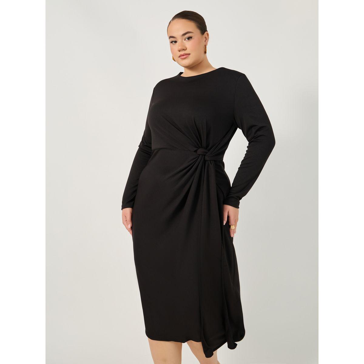 فستان ميدي بمقاس كبير وربطة خصر-women-clothing-dresses-image-3