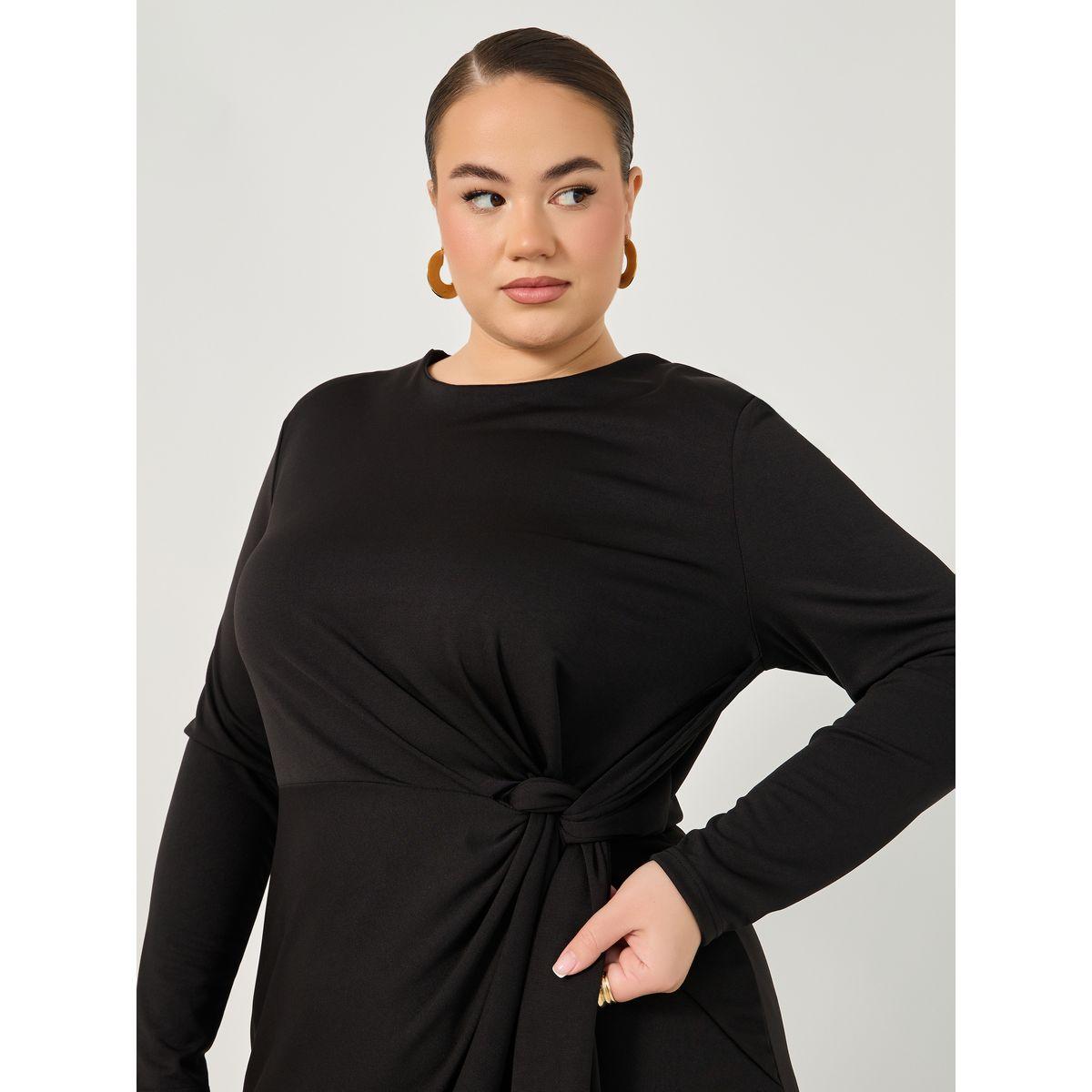 فستان ميدي بمقاس كبير وربطة خصر-women-clothing-dresses-image-4
