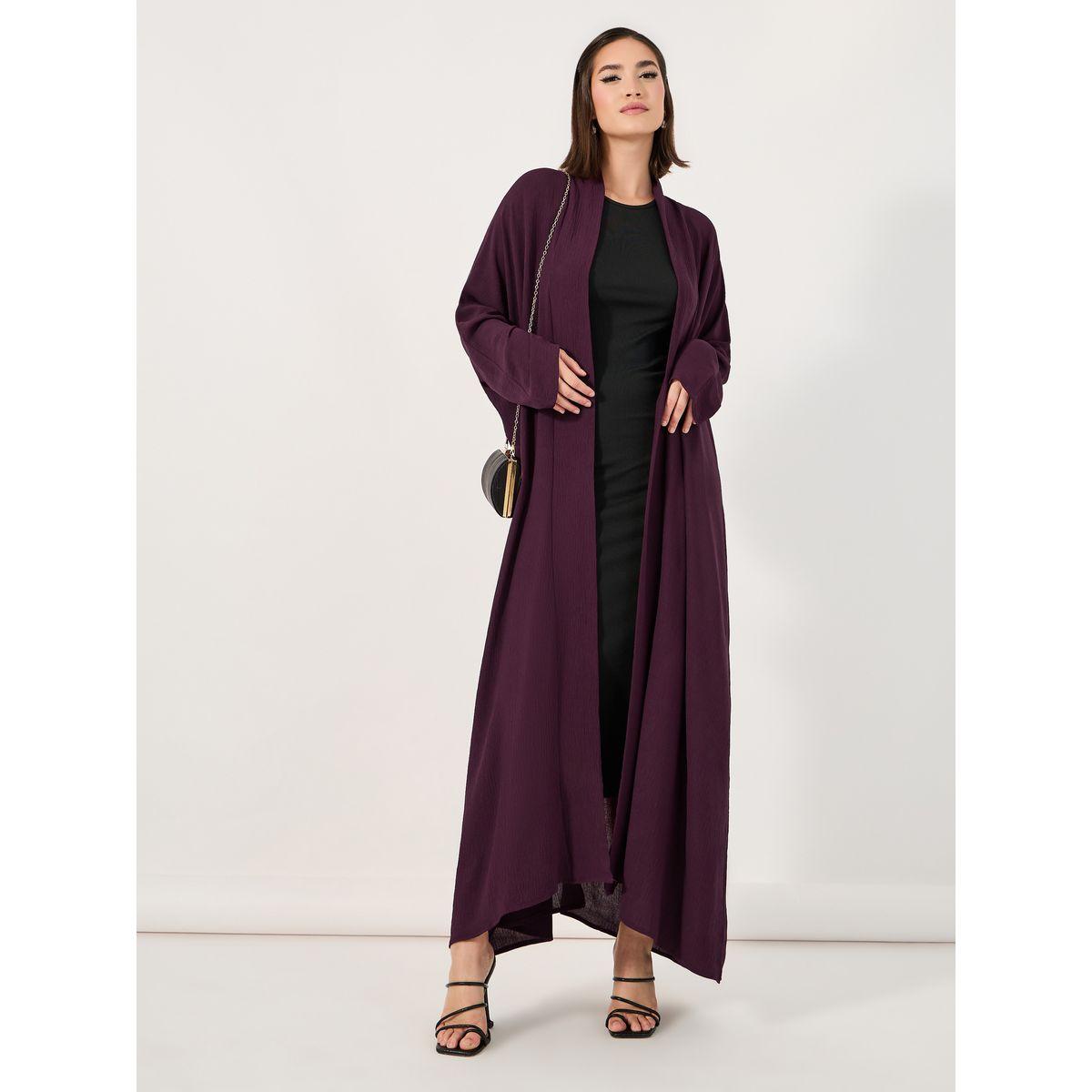 Styli Solid Batwing Sleeves Crepe Abaya-women-arabicclothing-abayas-image-1