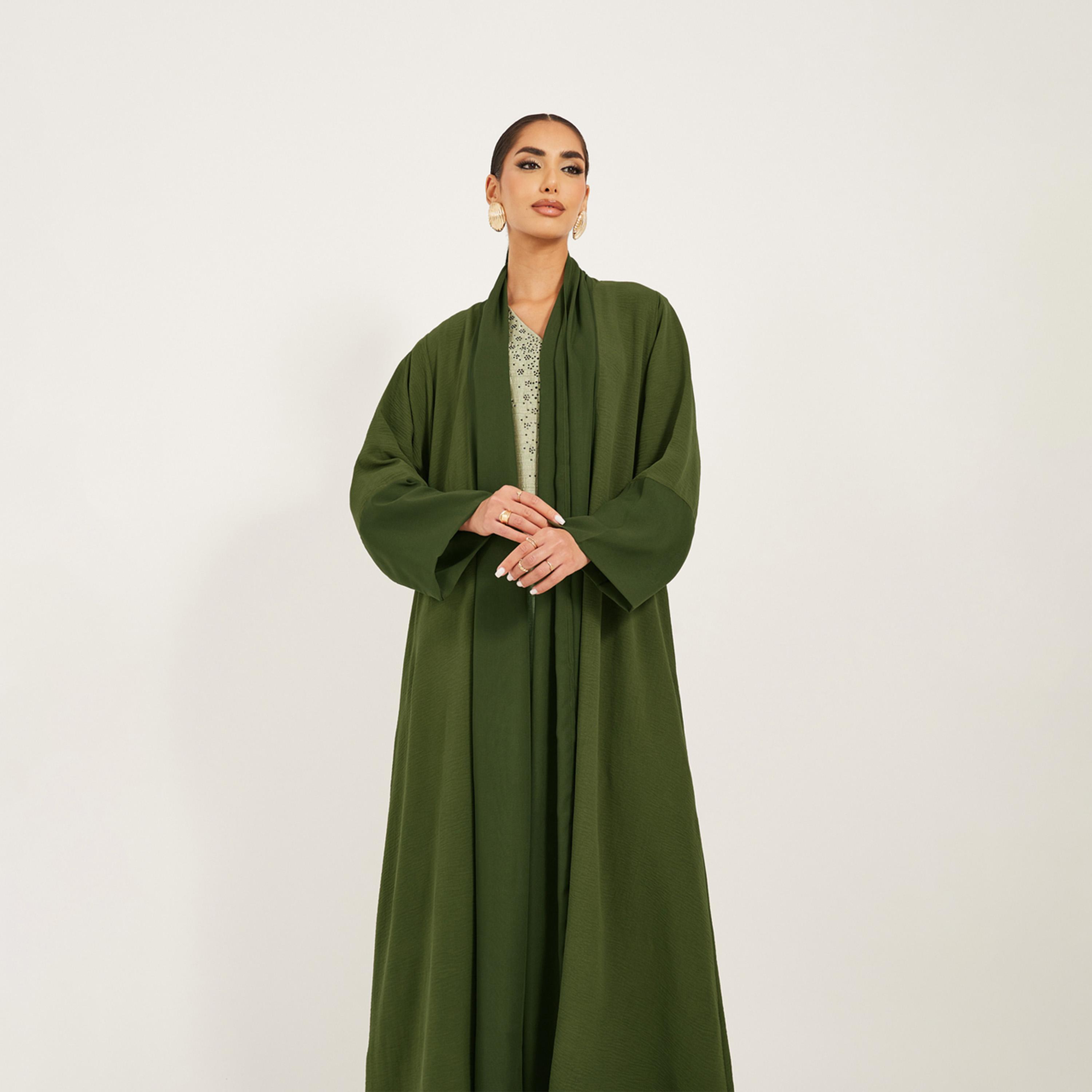 Styli Crepe Fabric Abaya With Chiffon Centre Band And Sleeve Cuff-women-arabicclothing-abayas-image-3