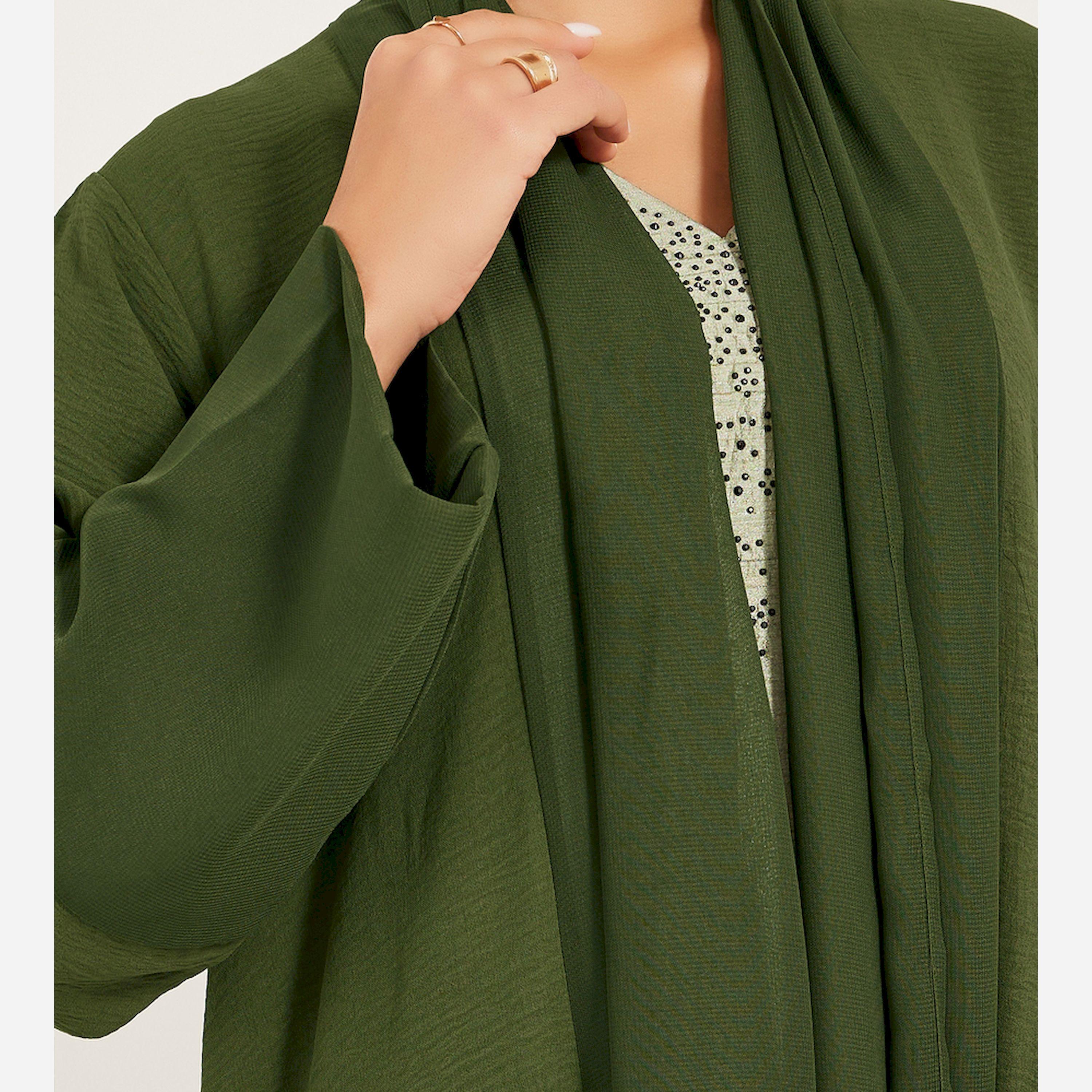 Styli Crepe Fabric Abaya With Chiffon Centre Band And Sleeve Cuff-women-arabicclothing-abayas-image-4