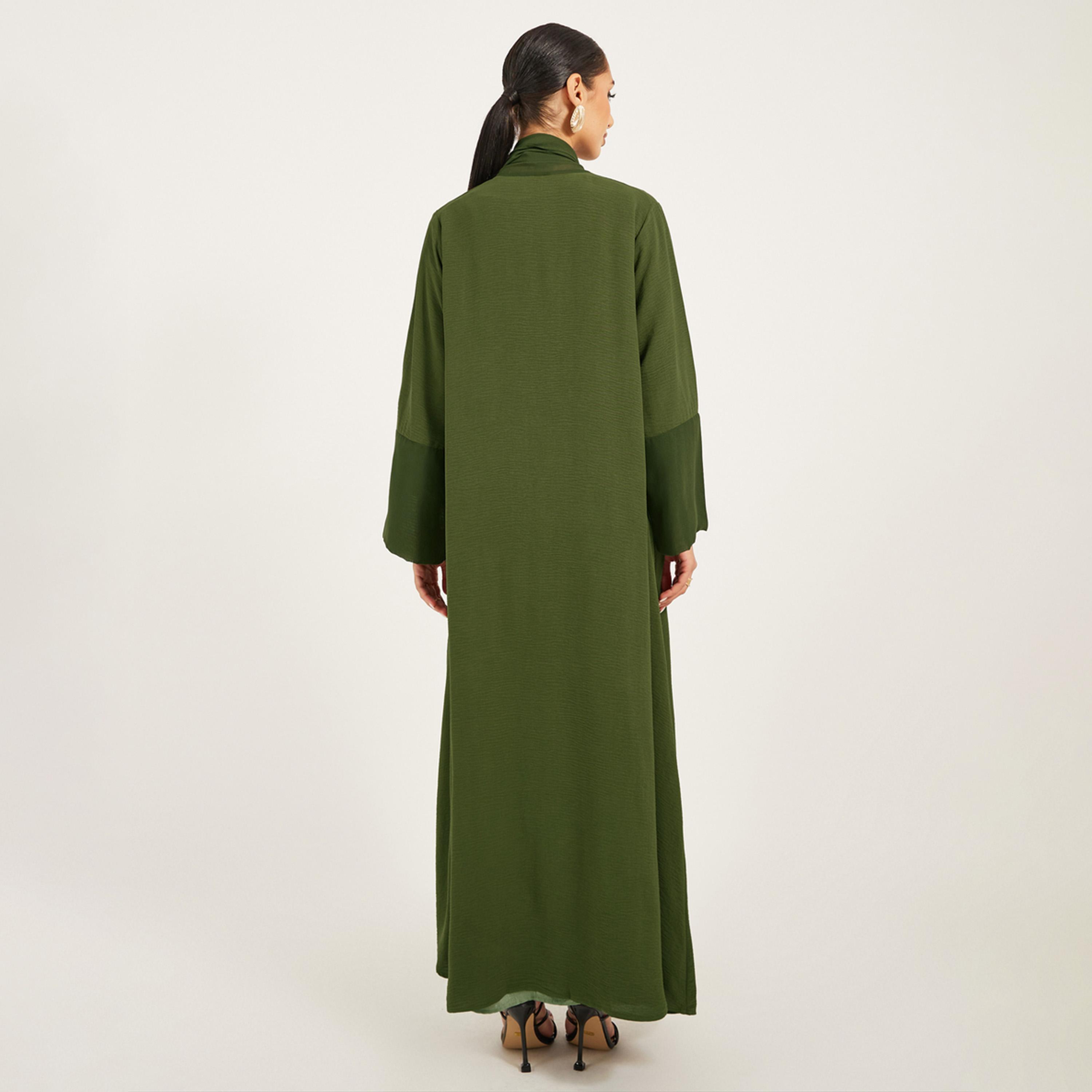 Styli Crepe Fabric Abaya With Chiffon Centre Band And Sleeve Cuff-women-arabicclothing-abayas-image-5
