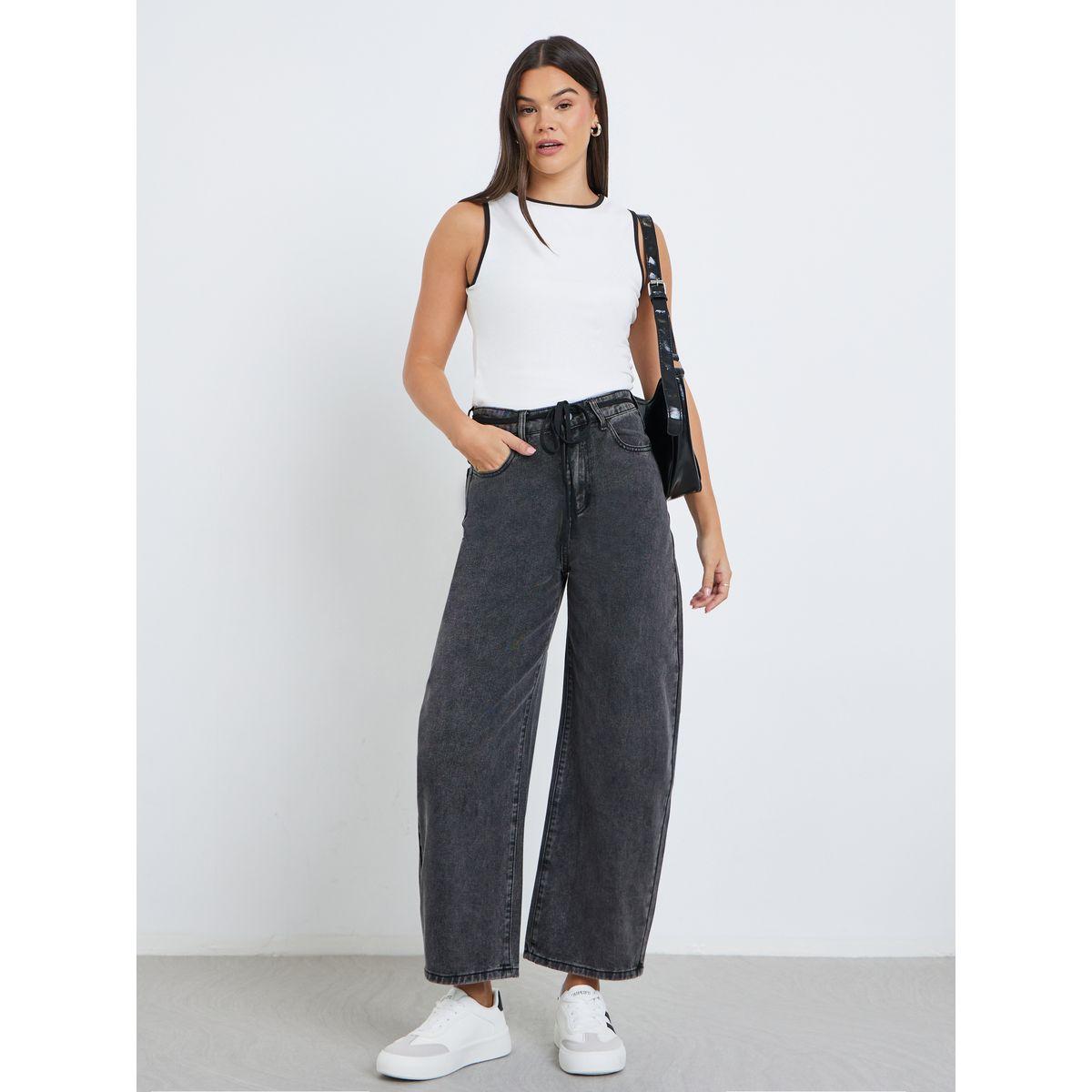جينز بقصة مريحة وخصر متوسط مع أربطة-women-clothing-bottoms-jeans-image-1