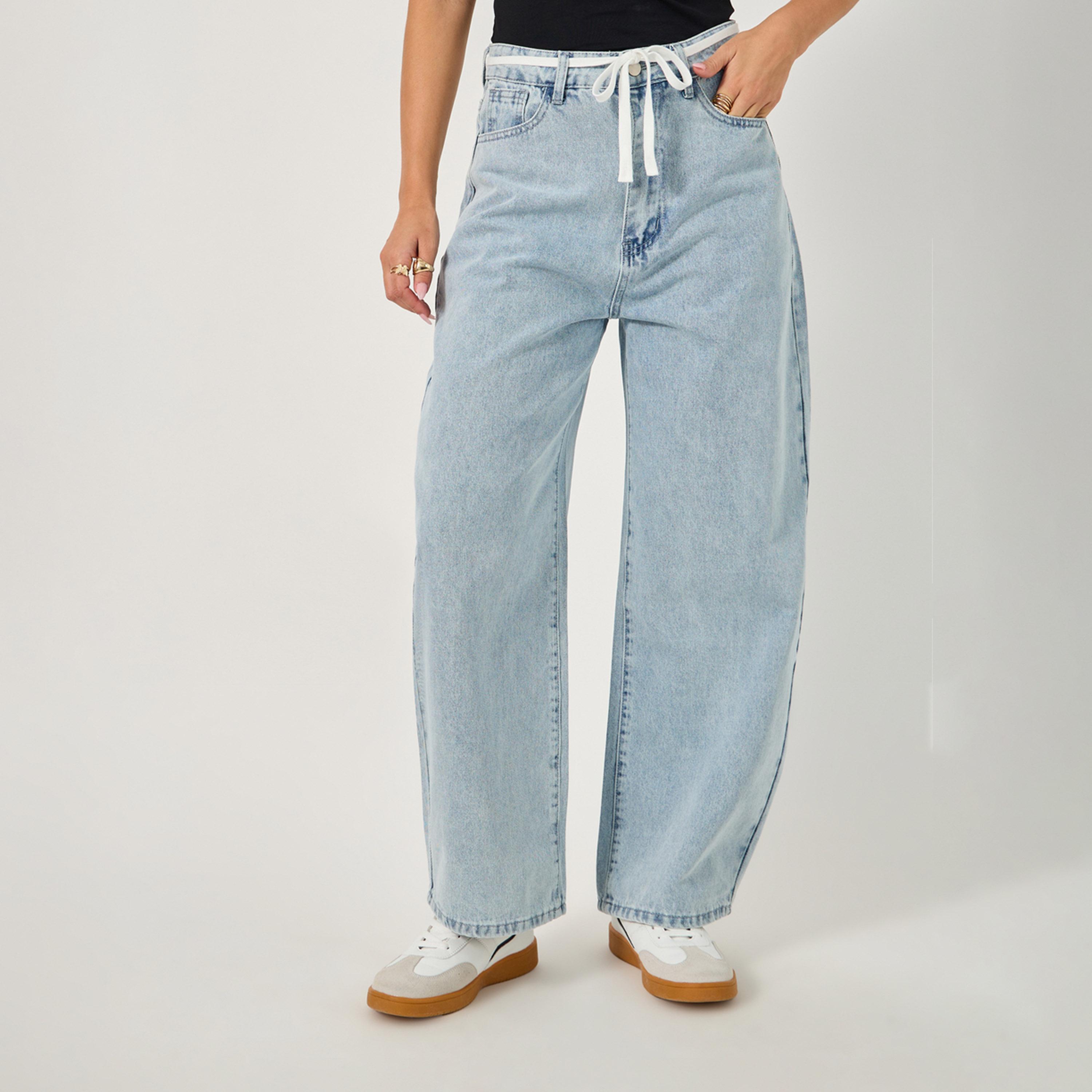 Styli Relaxed Fit Mid Rise Jeans With Drawstring Detail-women-clothing-bottoms-jeans-image-2